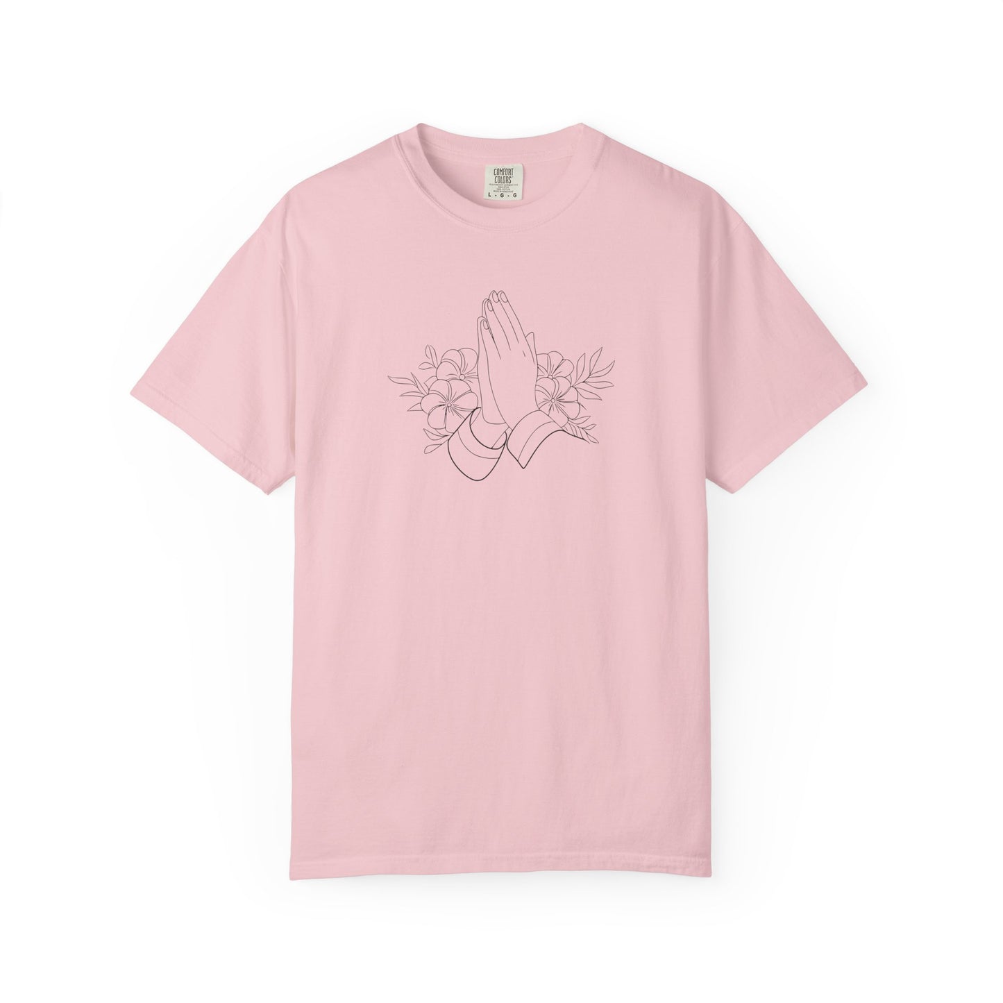 Women’s Inspirational Prayer T-Shirt — Floral Praying Hands Design —