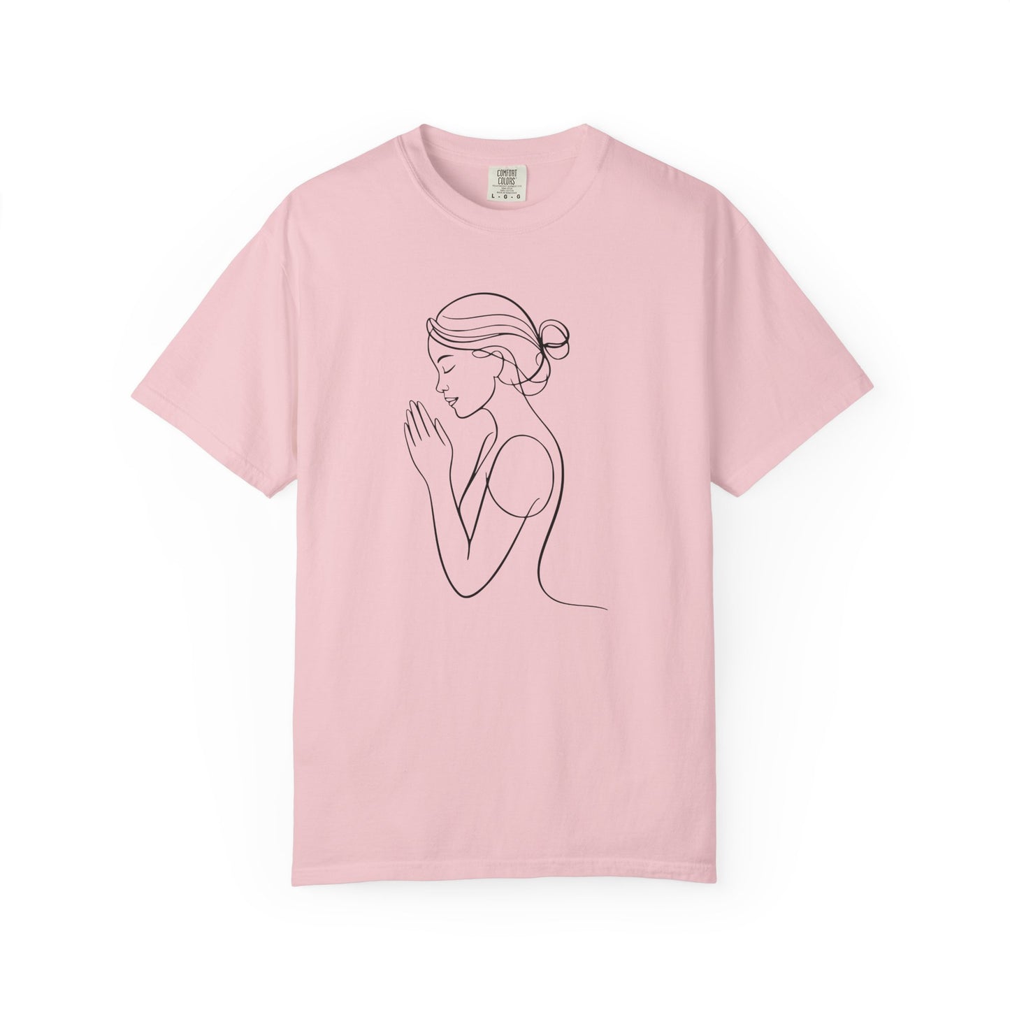 Minimalist Women Prayer Line Art T-Shirt – Woman Praying Christian Tee - Comfort Colors 1717