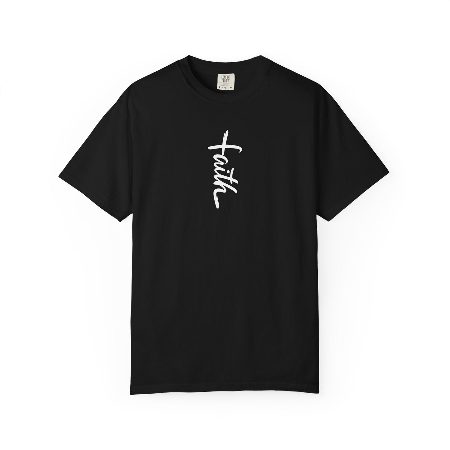 Faith Cross Script Christian T-Shirt | Comfort Colors 1717 Garment-Dyed Tee | Inspirational Religious Graphic Shirt