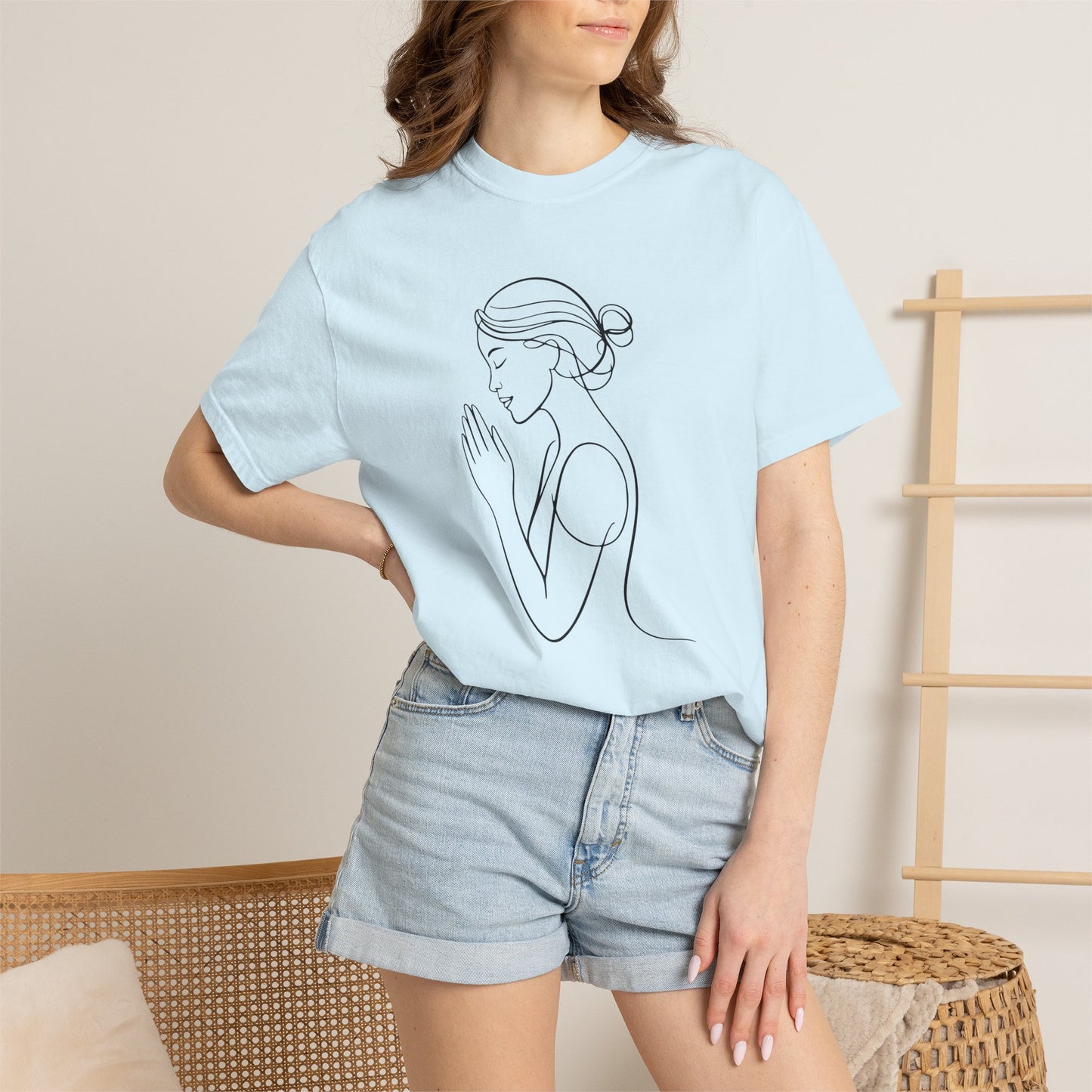 Minimalist Women Prayer Line Art T-Shirt – Woman Praying Christian Tee - Comfort Colors 1717