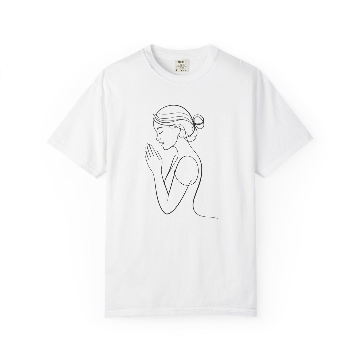 Minimalist Women Prayer Line Art T-Shirt – Woman Praying Christian Tee - Comfort Colors 1717