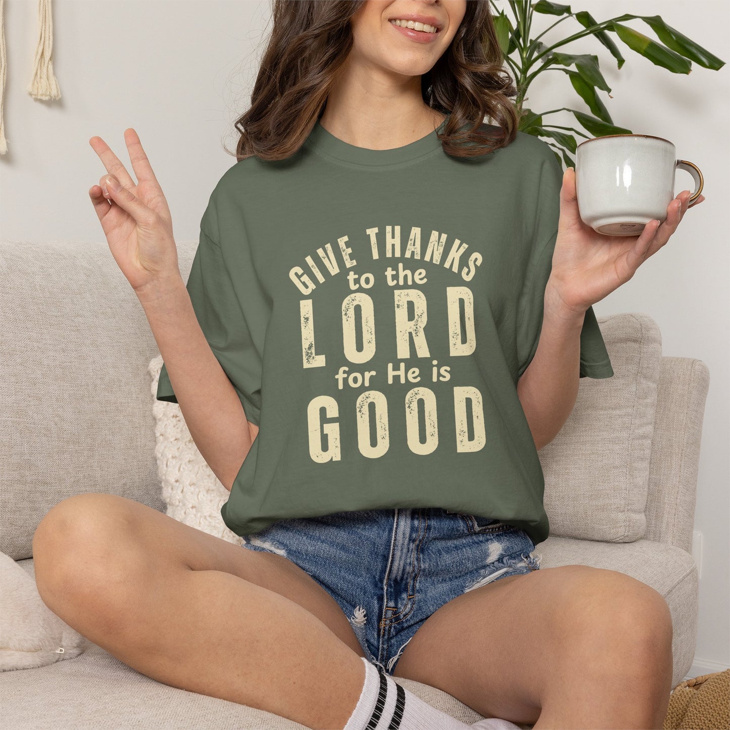 Give Thanks to the Lord T-Shirt — Christian Faith Psalm Bible verse Tee - Comfort Colors 1717