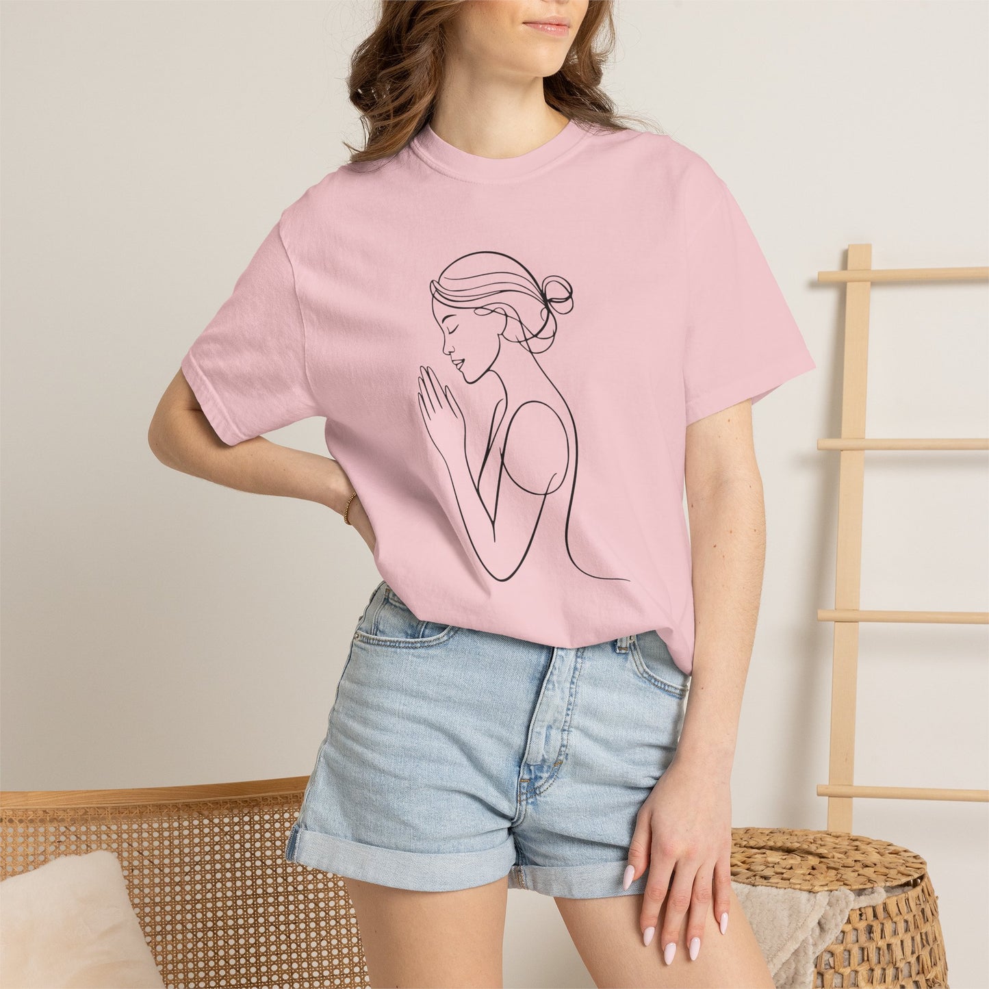 Minimalist Women Prayer Line Art T-Shirt – Woman Praying Christian Tee - Comfort Colors 1717