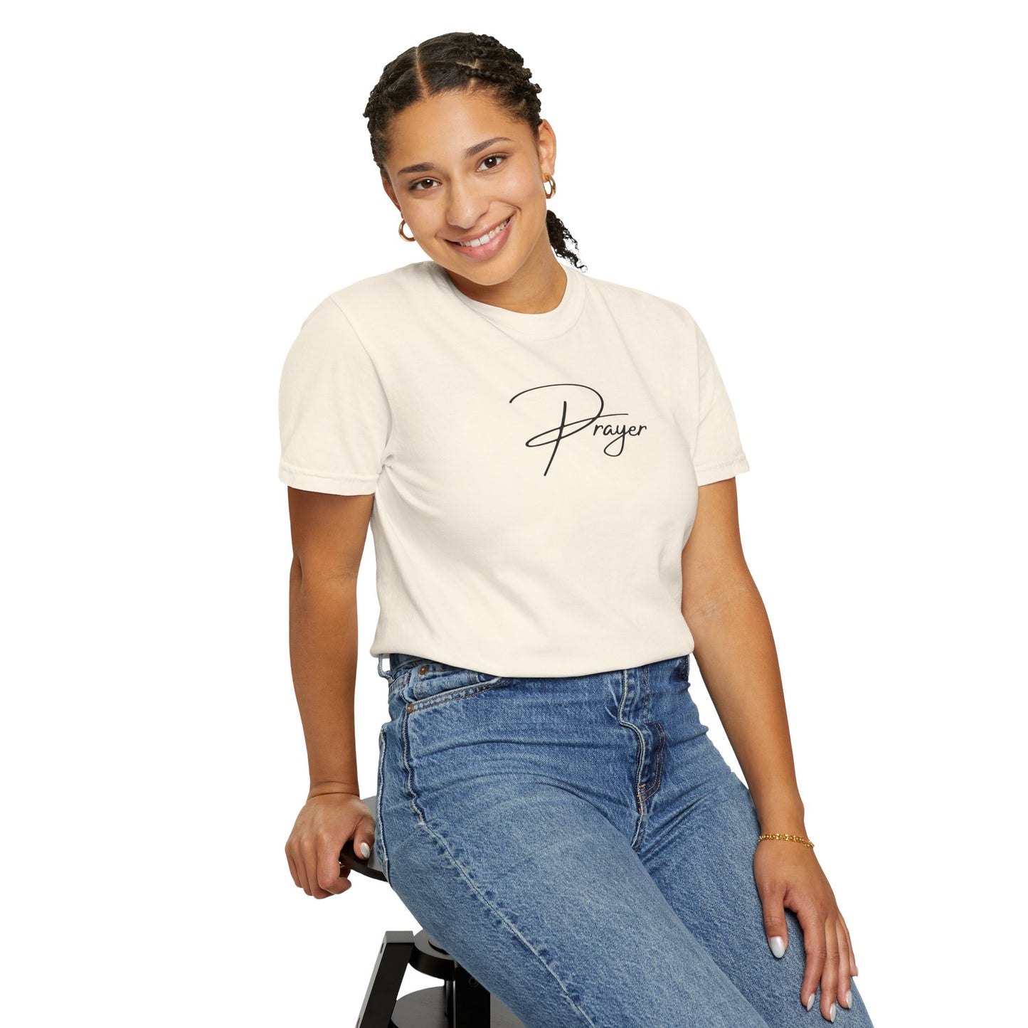 Prayer Script T‑Shirt — Minimal Faith Christian Graphic Tee | Comfort Colors 1717