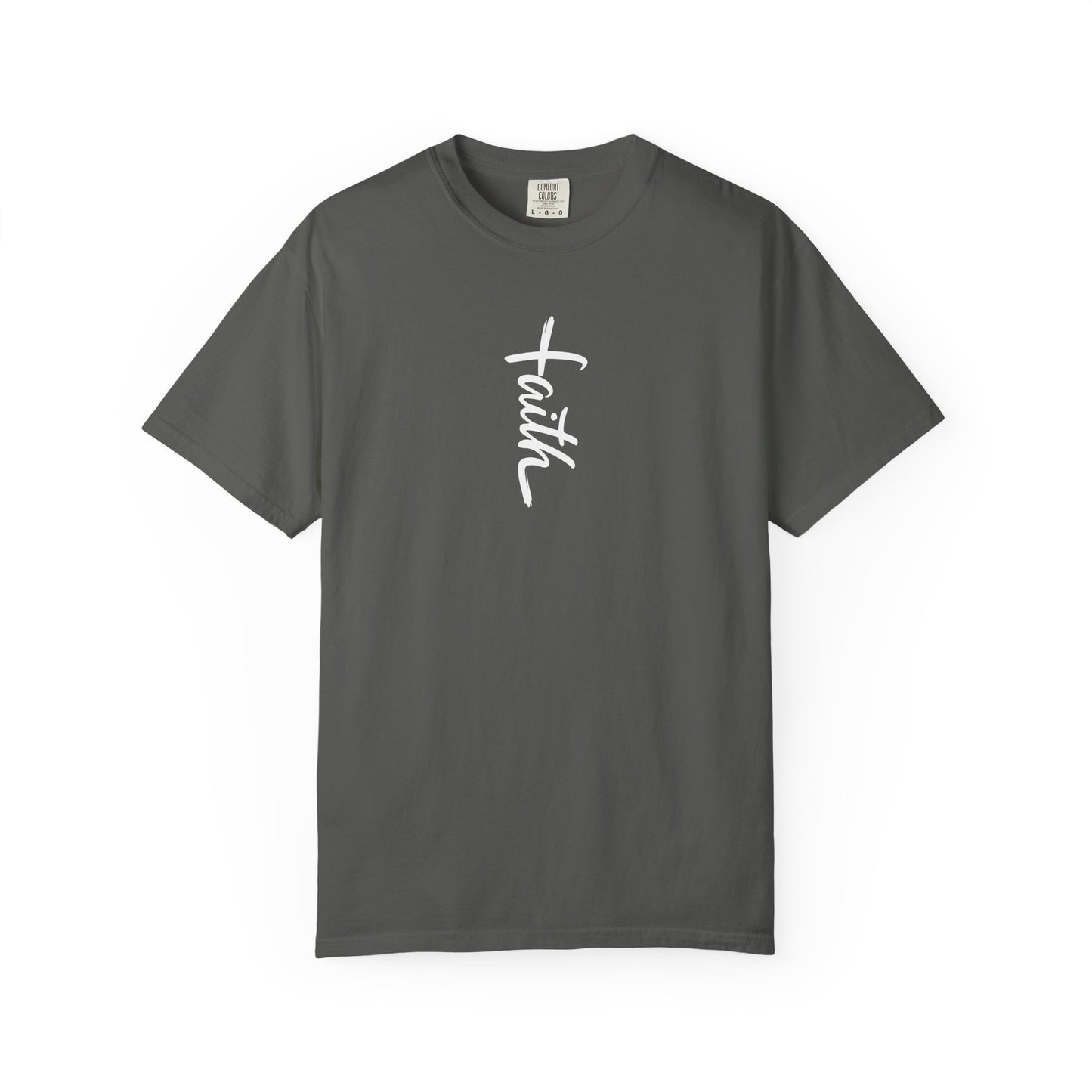 Faith Cross Script Christian T-Shirt | Comfort Colors 1717 Garment-Dyed Tee | Inspirational Religious Graphic Shirt