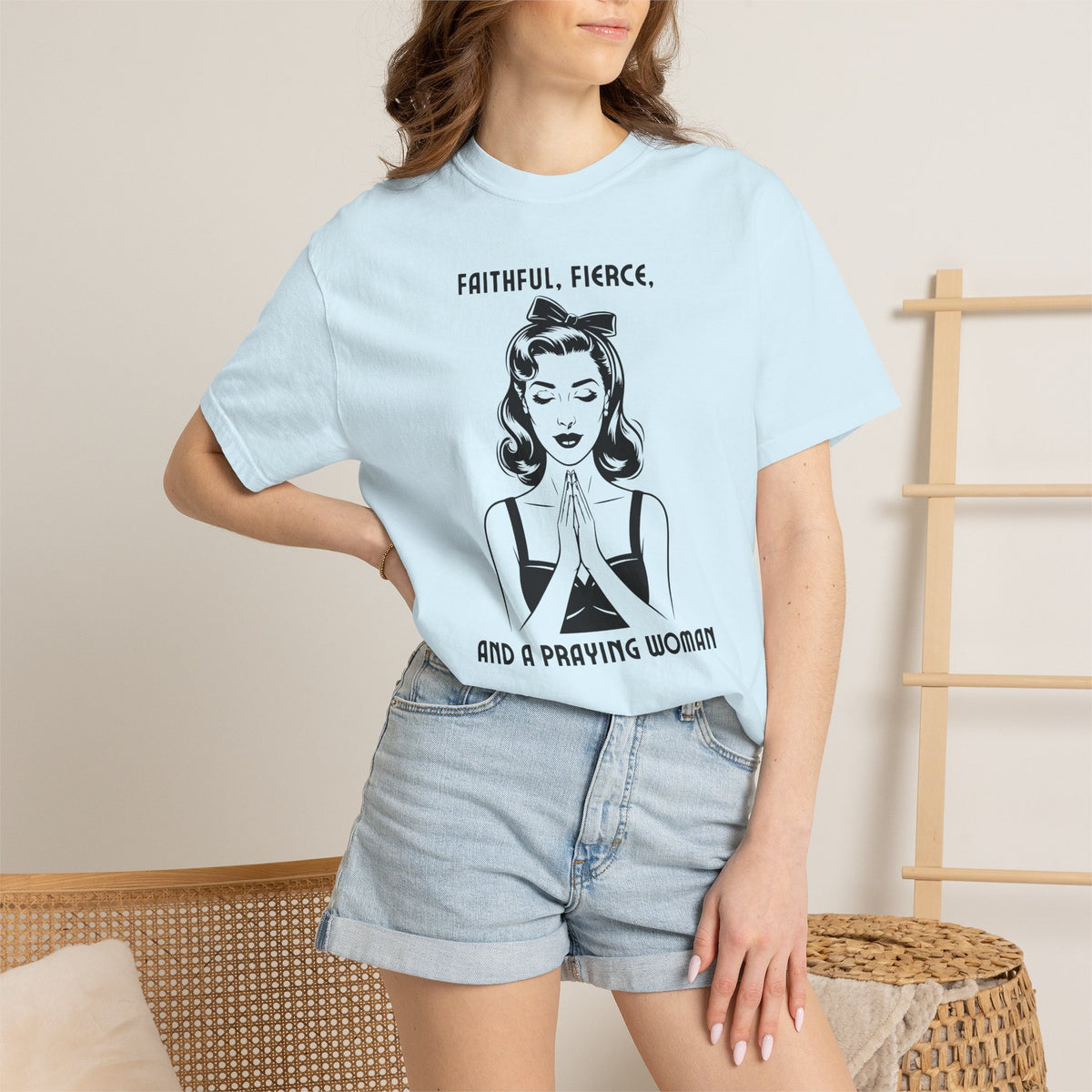 Praying Woman Vintage Graphic T-Shirt — "Faithful, Fierce, and a Praying Woman"