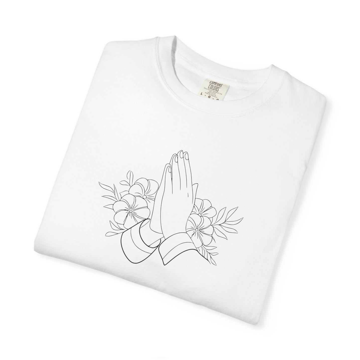 Women’s Inspirational Prayer T-Shirt — Floral Praying Hands Design —