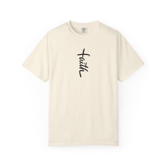 Faith Cross Script Christian T-Shirt | Comfort Colors 1717 Garment-Dyed Tee | Inspirational Religious Graphic Shirt
