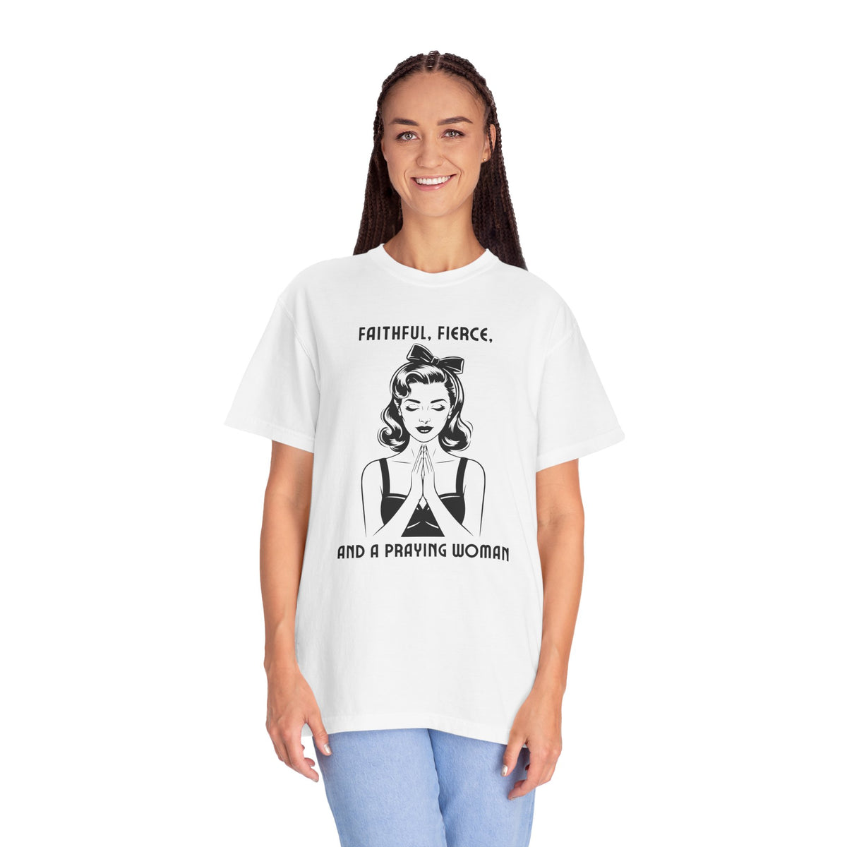 Praying Woman Vintage Graphic T-Shirt — "Faithful, Fierce, and a Praying Woman"