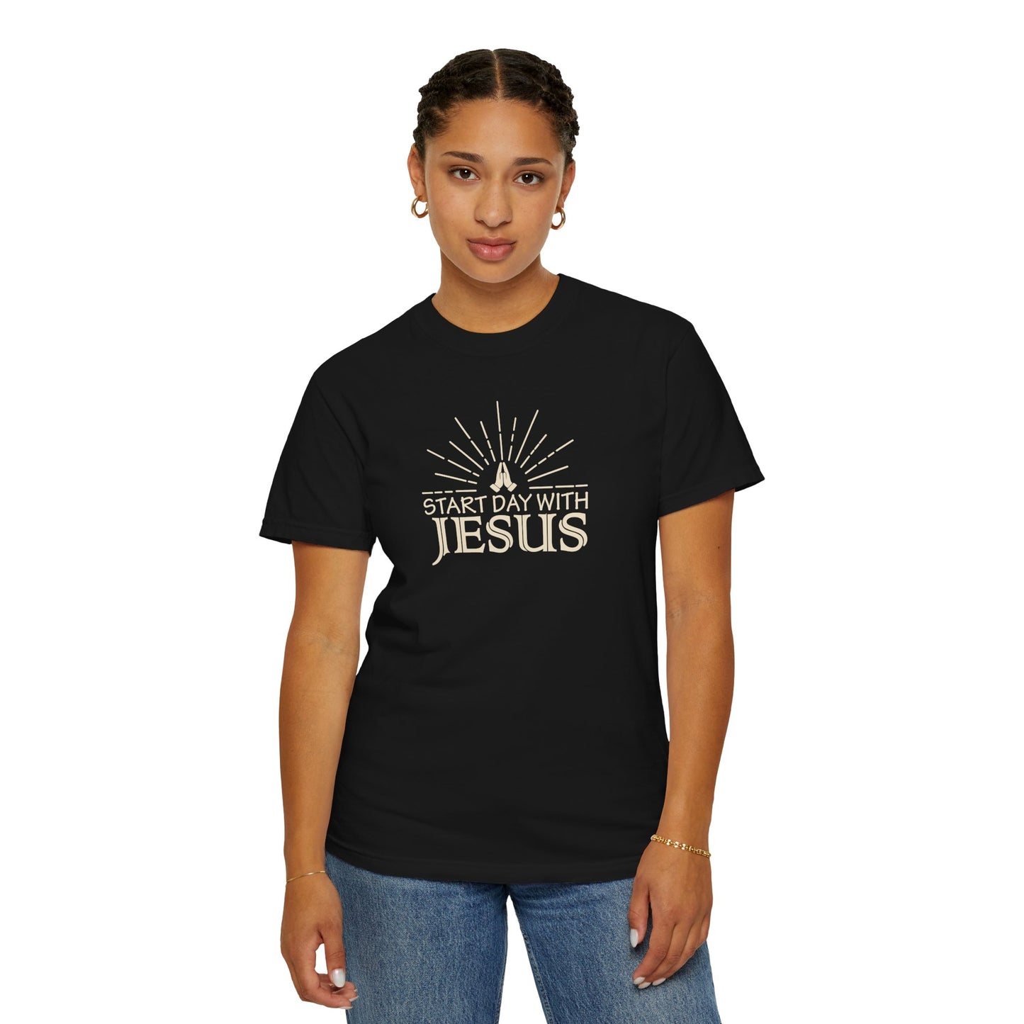 Start Day with Jesus Shirt | Christian Comfort Colors 1717 T-Shirt | Faith Graphic Tee | Inspirational Christian Gift