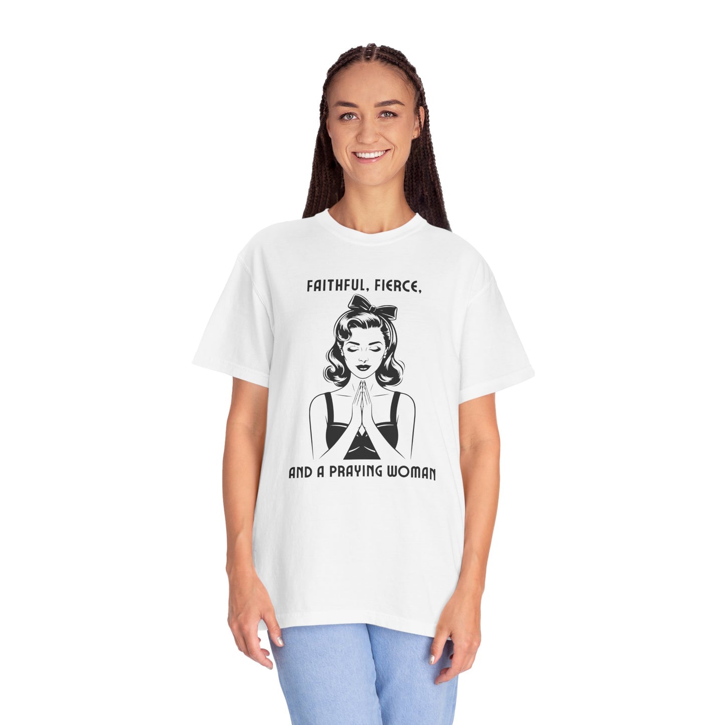 Praying Woman Vintage Graphic T-Shirt — "Faithful, Fierce, and a Praying Woman"
