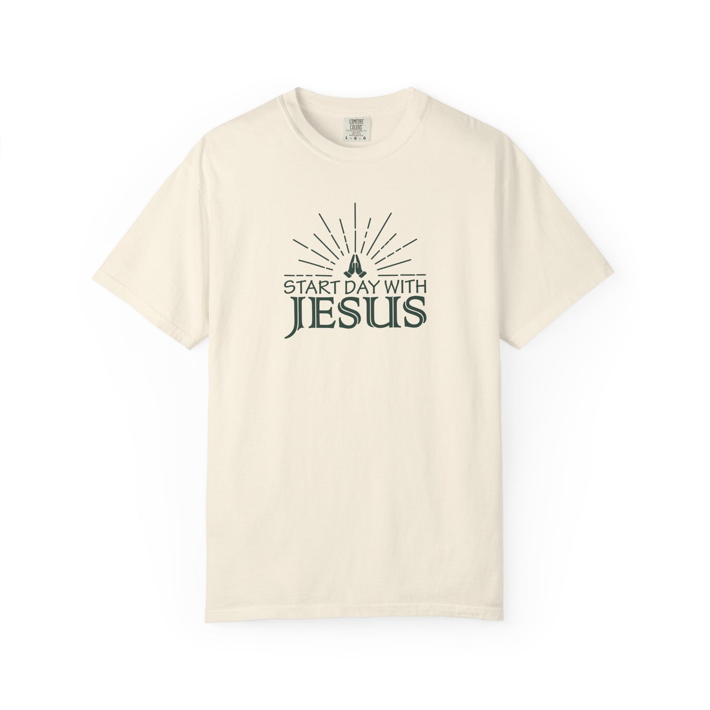 Start Day with Jesus Shirt | Christian Comfort Colors 1717 T-Shirt | Faith Graphic Tee | Inspirational Christian Gift