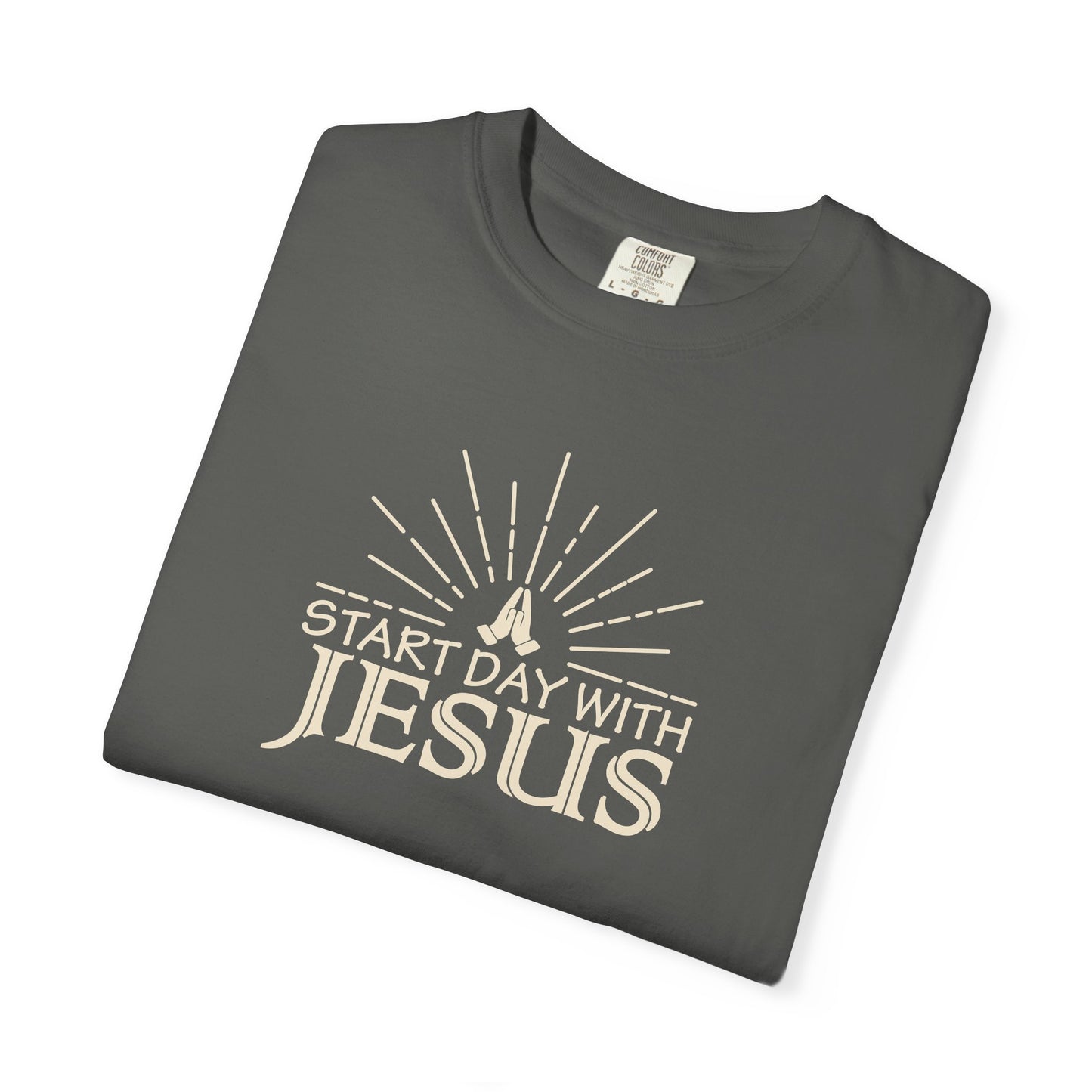 Start Day with Jesus Shirt | Christian Comfort Colors 1717 T-Shirt | Faith Graphic Tee | Inspirational Christian Gift