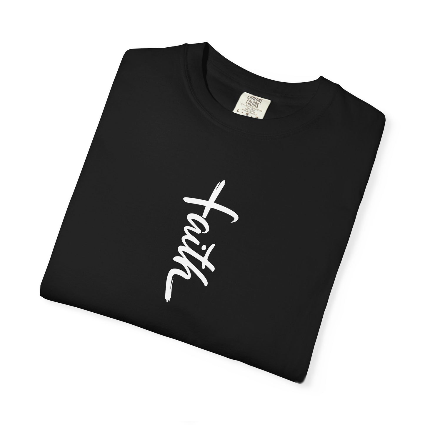 Faith Cross Script Christian T-Shirt | Comfort Colors 1717 Garment-Dyed Tee | Inspirational Religious Graphic Shirt