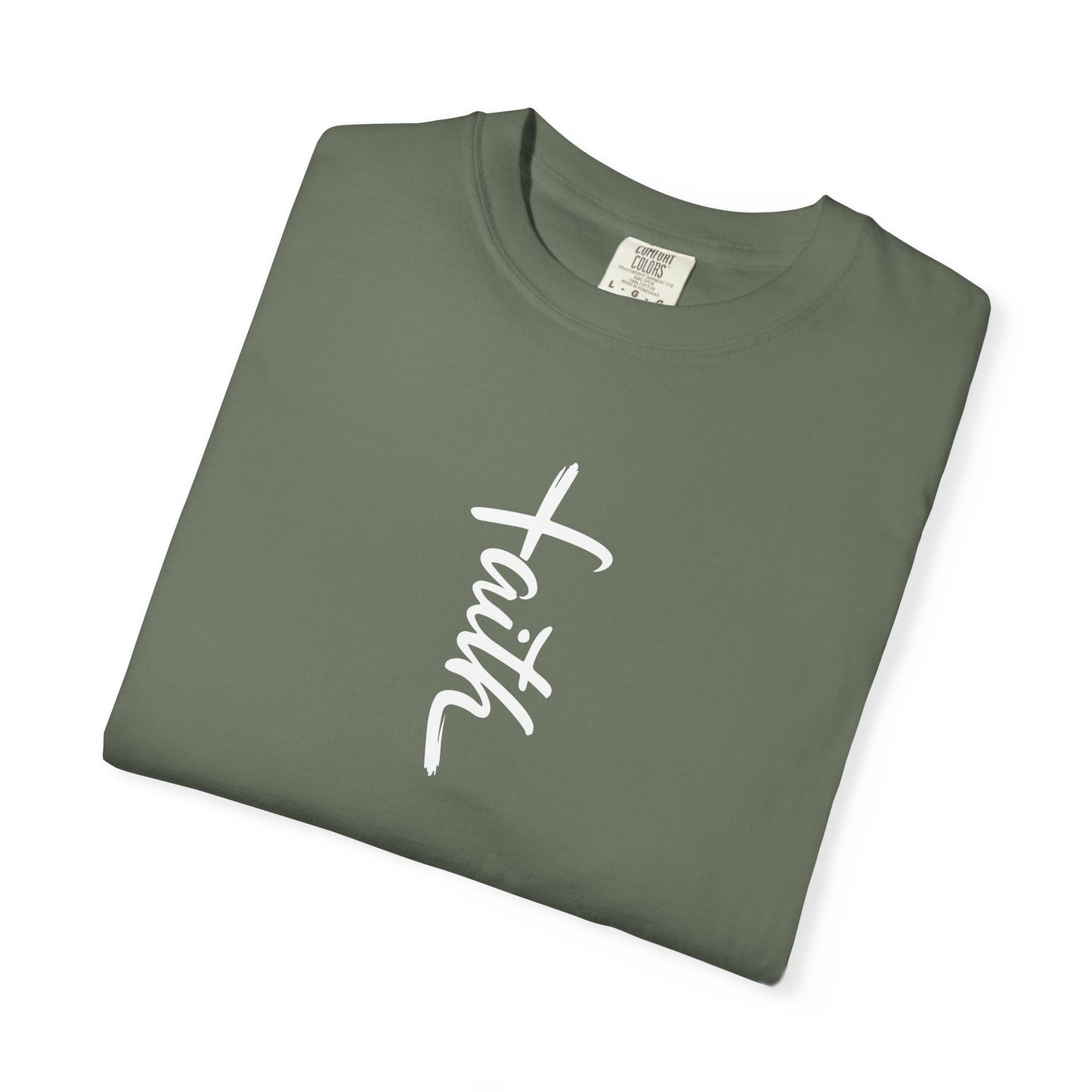 Faith Cross Script Christian T-Shirt | Comfort Colors 1717 Garment-Dyed Tee | Inspirational Religious Graphic Shirt