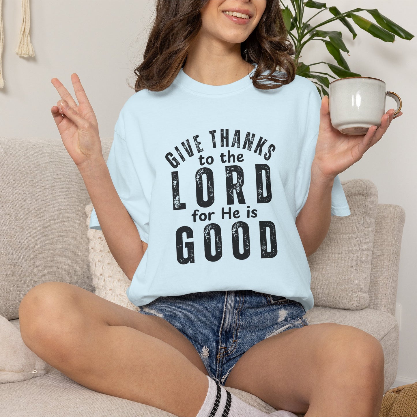 Give Thanks to the Lord T-Shirt — Christian Faith Psalm Bible verse Tee - Comfort Colors 1717