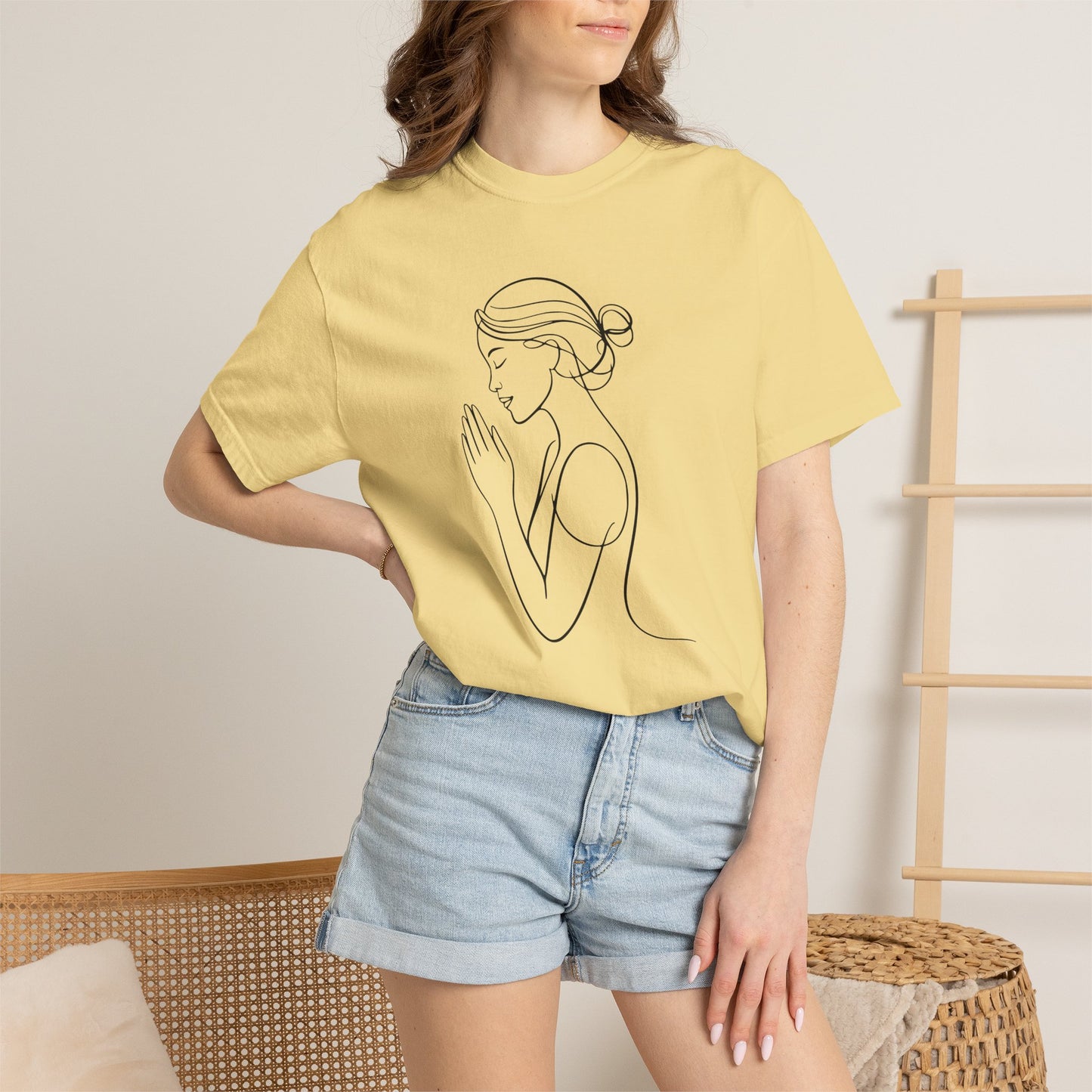 Minimalist Women Prayer Line Art T-Shirt – Woman Praying Christian Tee - Comfort Colors 1717