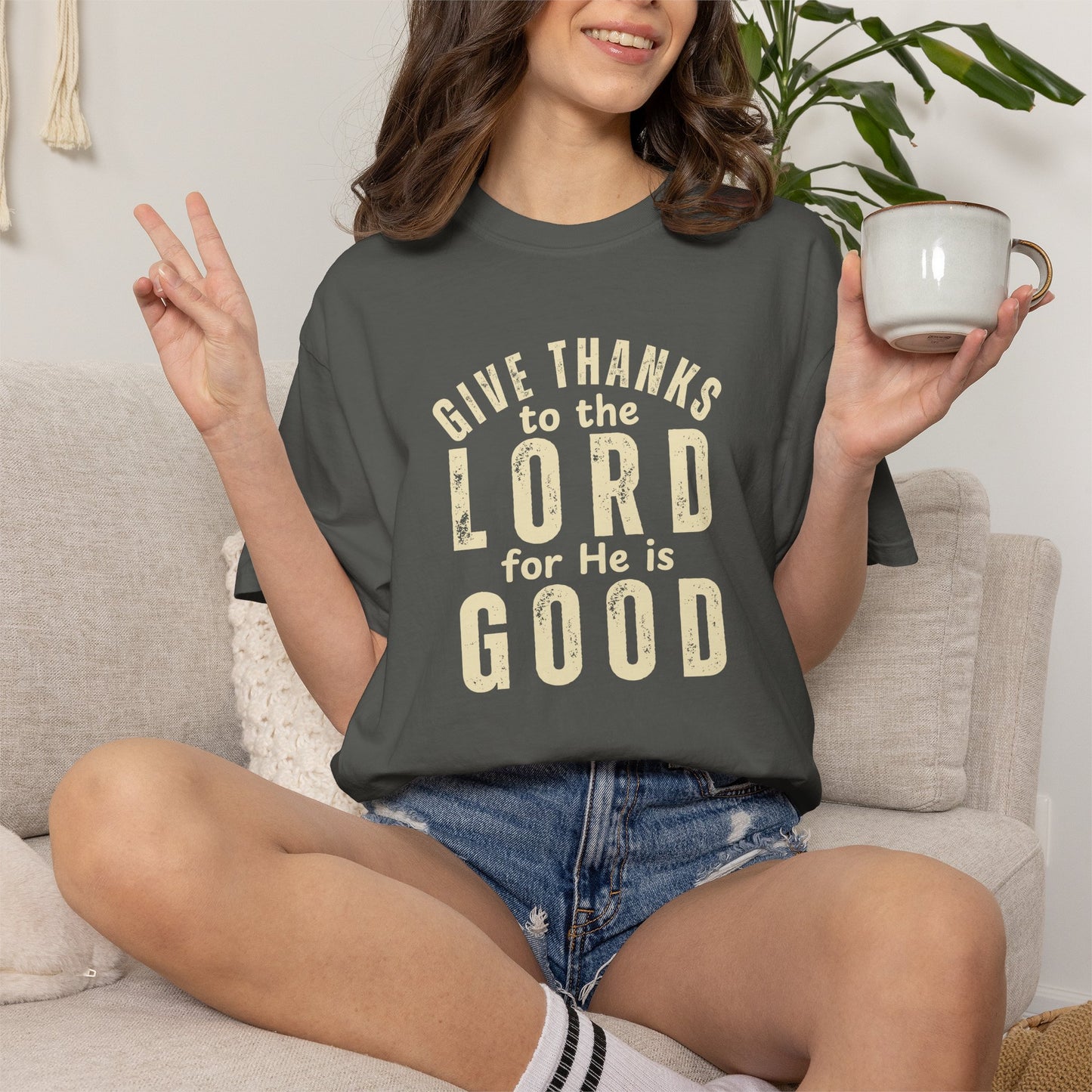 Give Thanks to the Lord T-Shirt — Christian Faith Psalm Bible verse Tee - Comfort Colors 1717