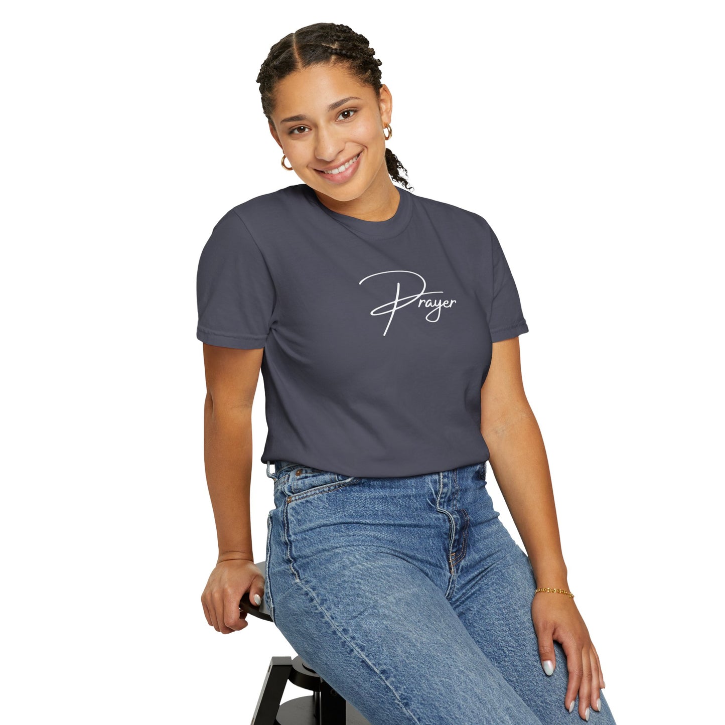 Prayer Script T‑Shirt — Minimal Faith Christian Graphic Tee | Comfort Colors 1717