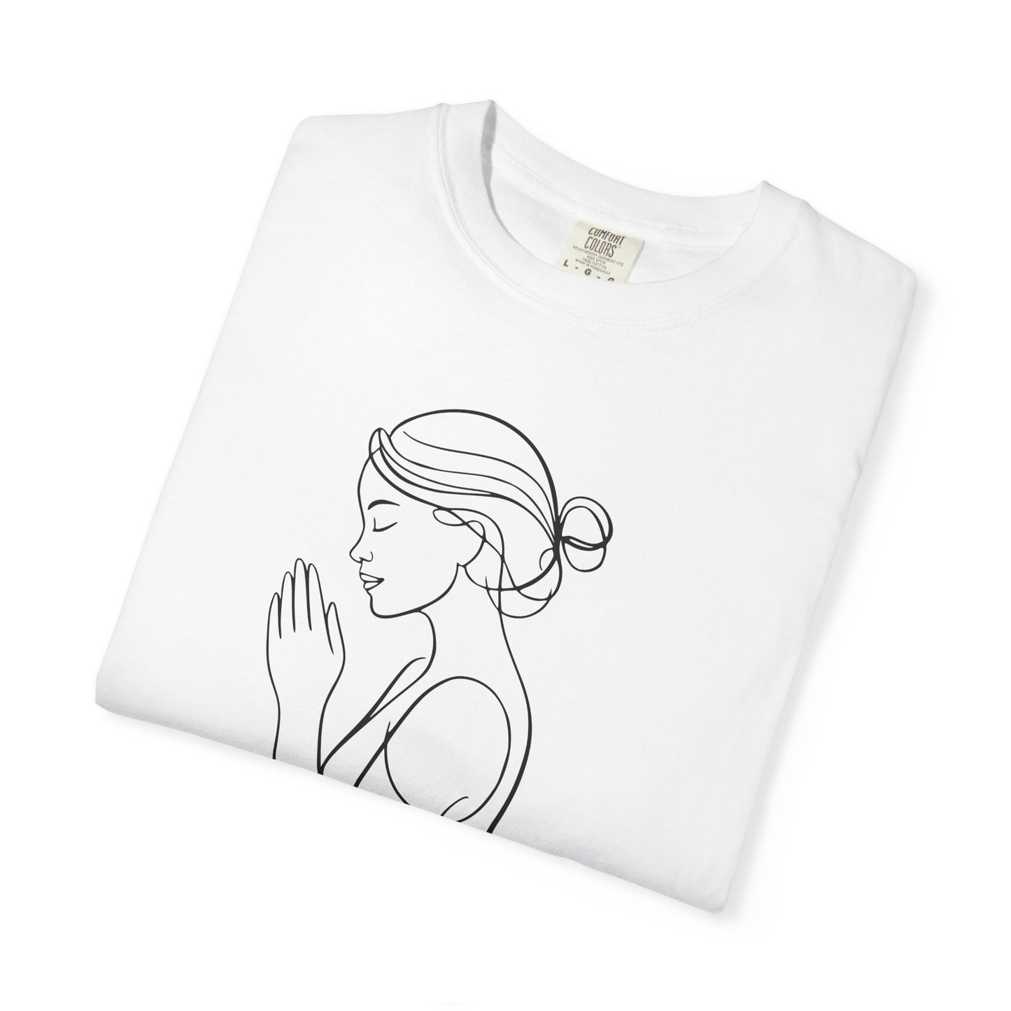 Minimalist Women Prayer Line Art T-Shirt – Woman Praying Christian Tee - Comfort Colors 1717