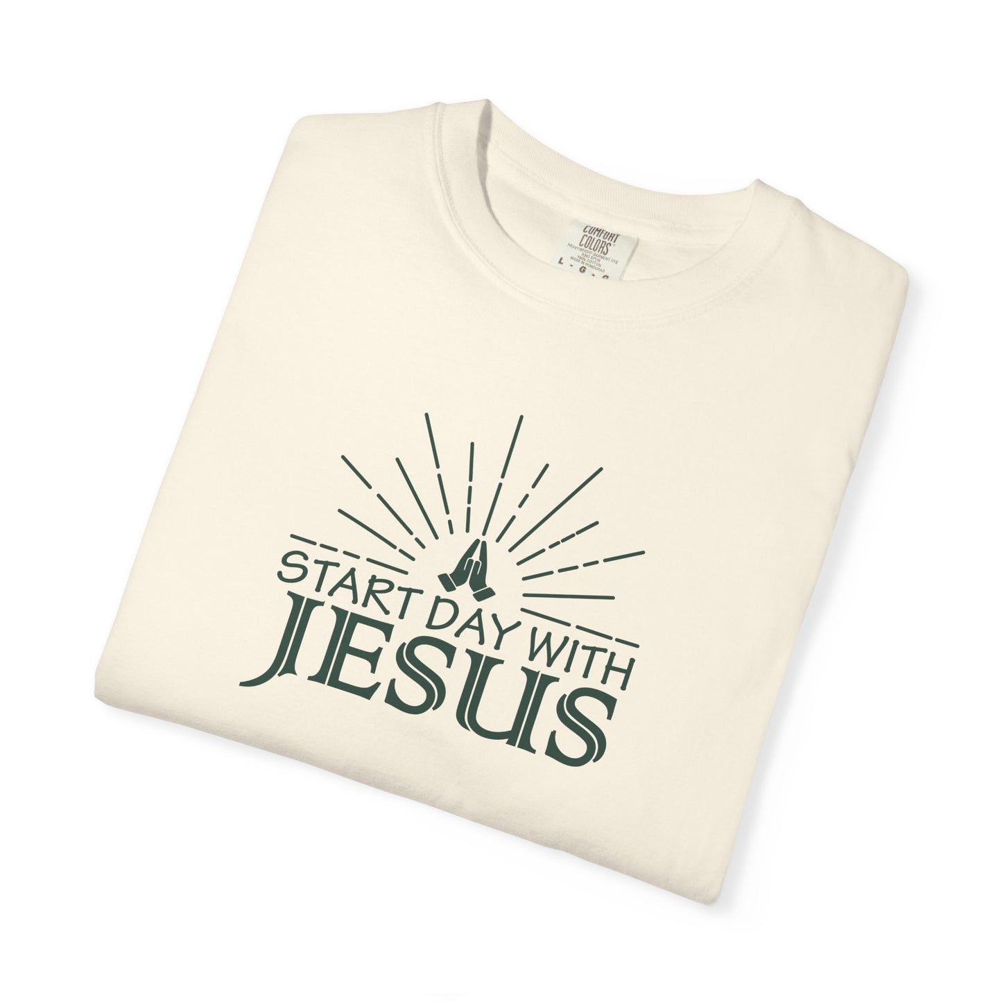 Start Day with Jesus Shirt | Christian Comfort Colors 1717 T-Shirt | Faith Graphic Tee | Inspirational Christian Gift