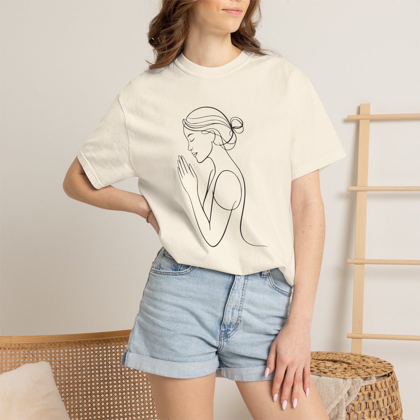 Minimalist Women Prayer Line Art T-Shirt – Woman Praying Christian Tee - Comfort Colors 1717