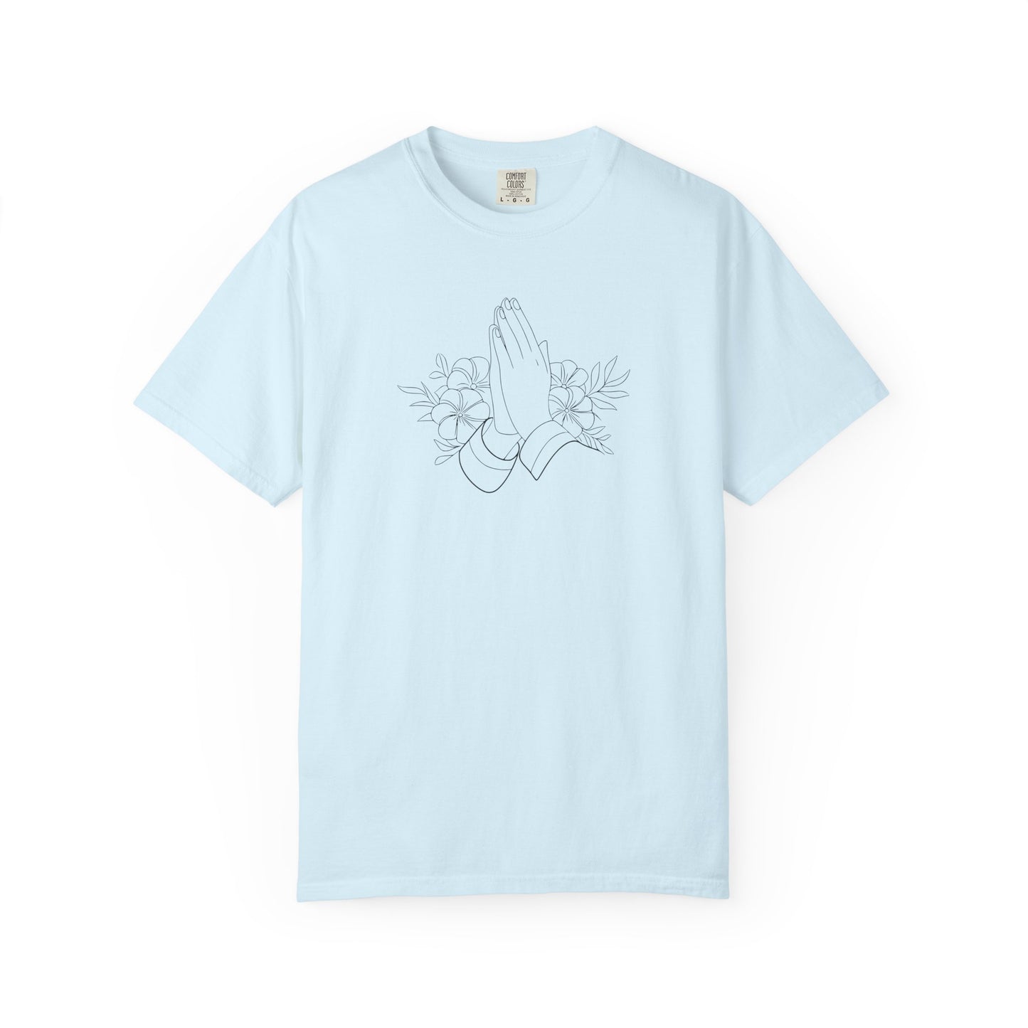Women’s Inspirational Prayer T-Shirt — Floral Praying Hands Design —