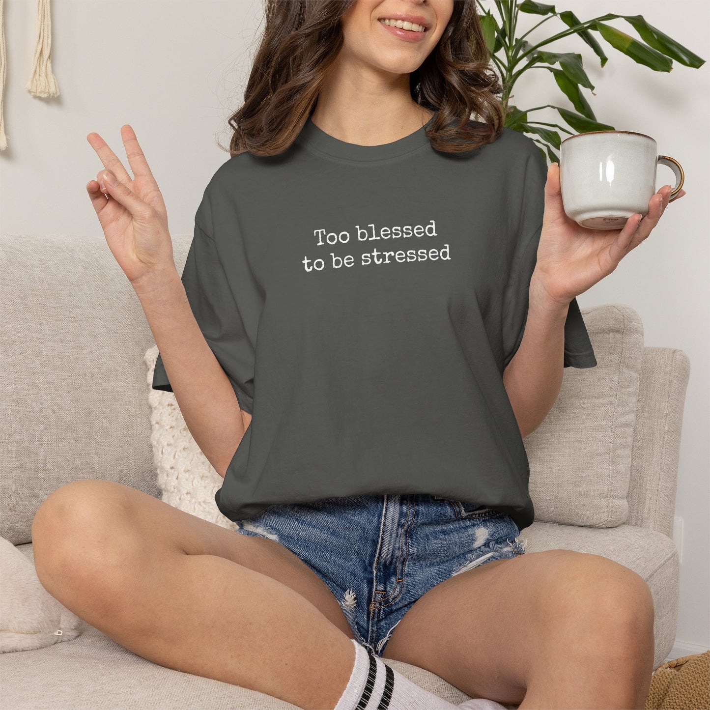 Too Blessed To Be Stressed Shirt | Christian Comfort Colors 1717 T-Shirt