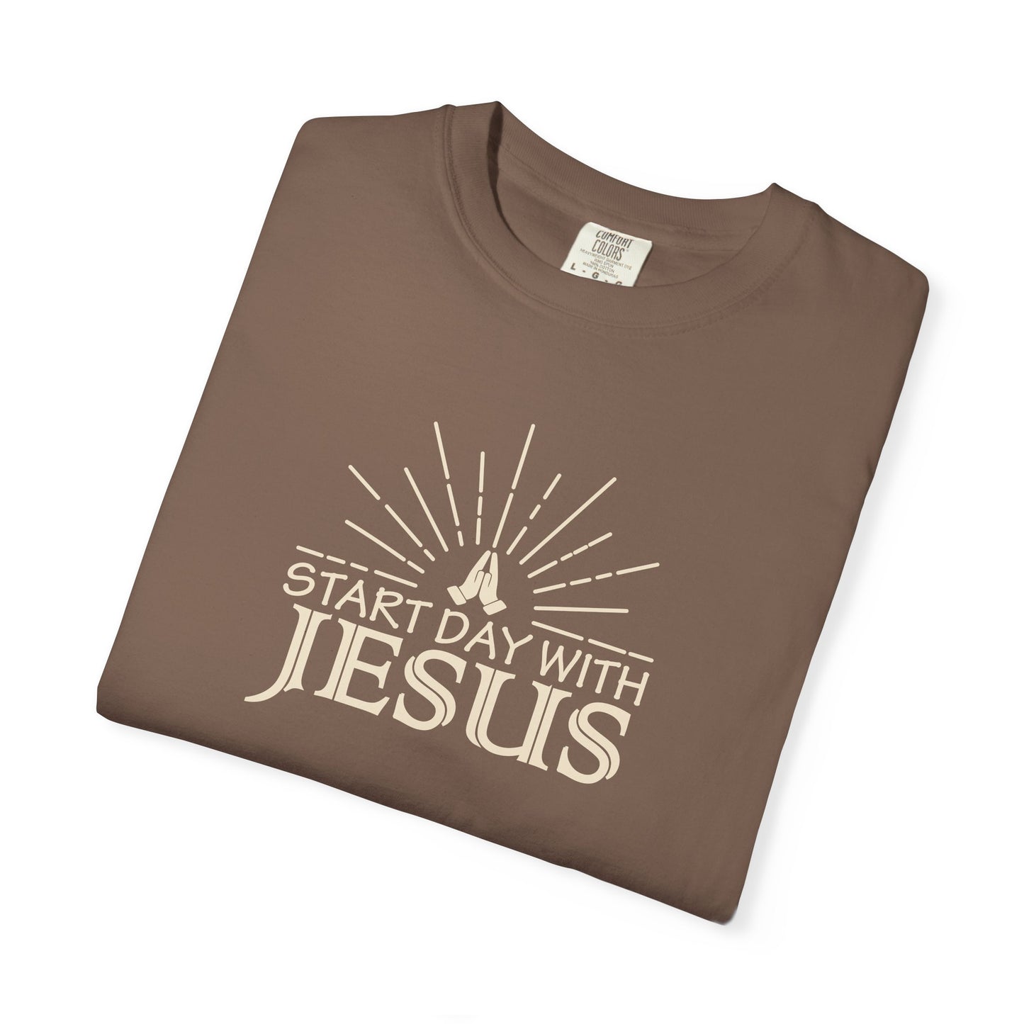 Start Day with Jesus Shirt | Christian Comfort Colors 1717 T-Shirt | Faith Graphic Tee | Inspirational Christian Gift