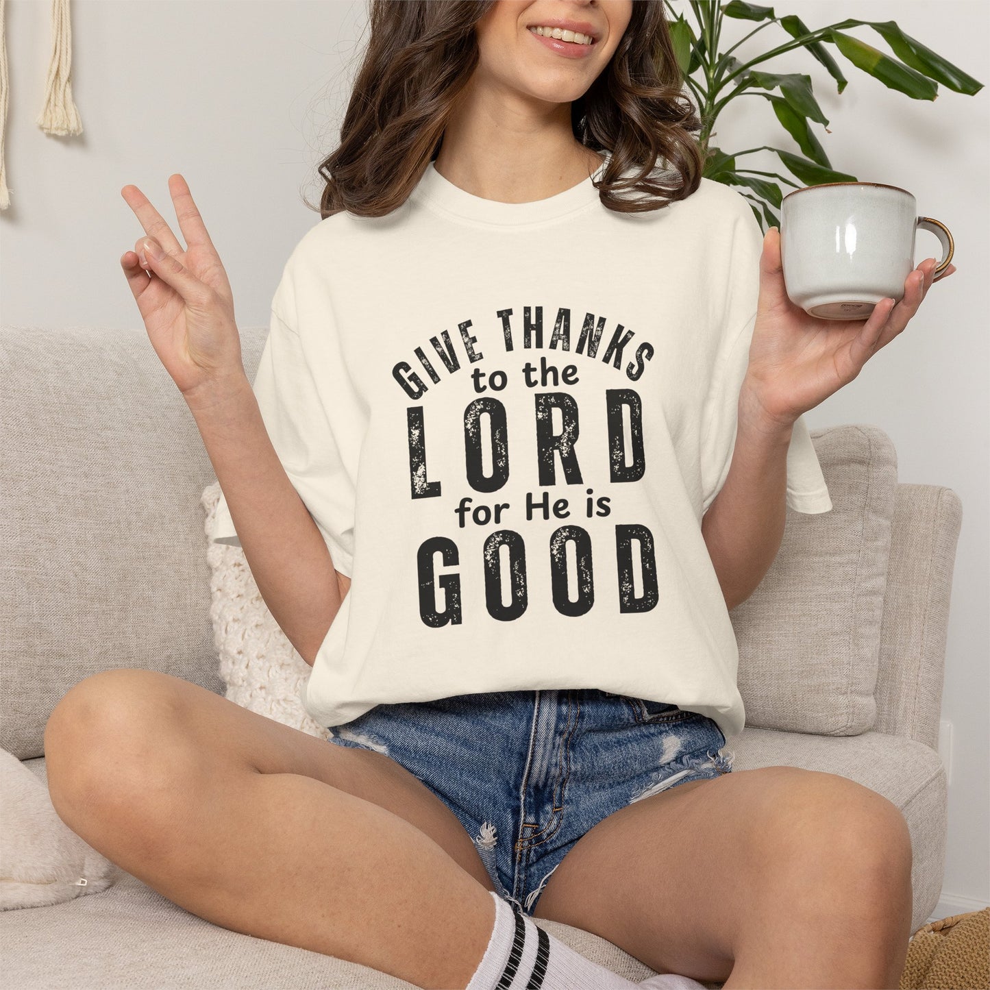 Give Thanks to the Lord T-Shirt — Christian Faith Psalm Bible verse Tee - Comfort Colors 1717