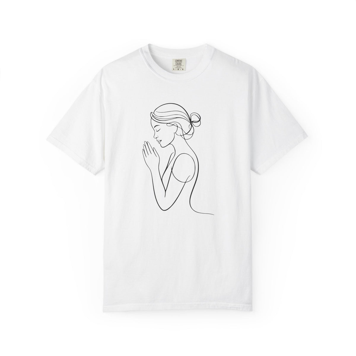 Minimalist Women Prayer Line Art T-Shirt – Woman Praying Christian Tee - Comfort Colors 1717