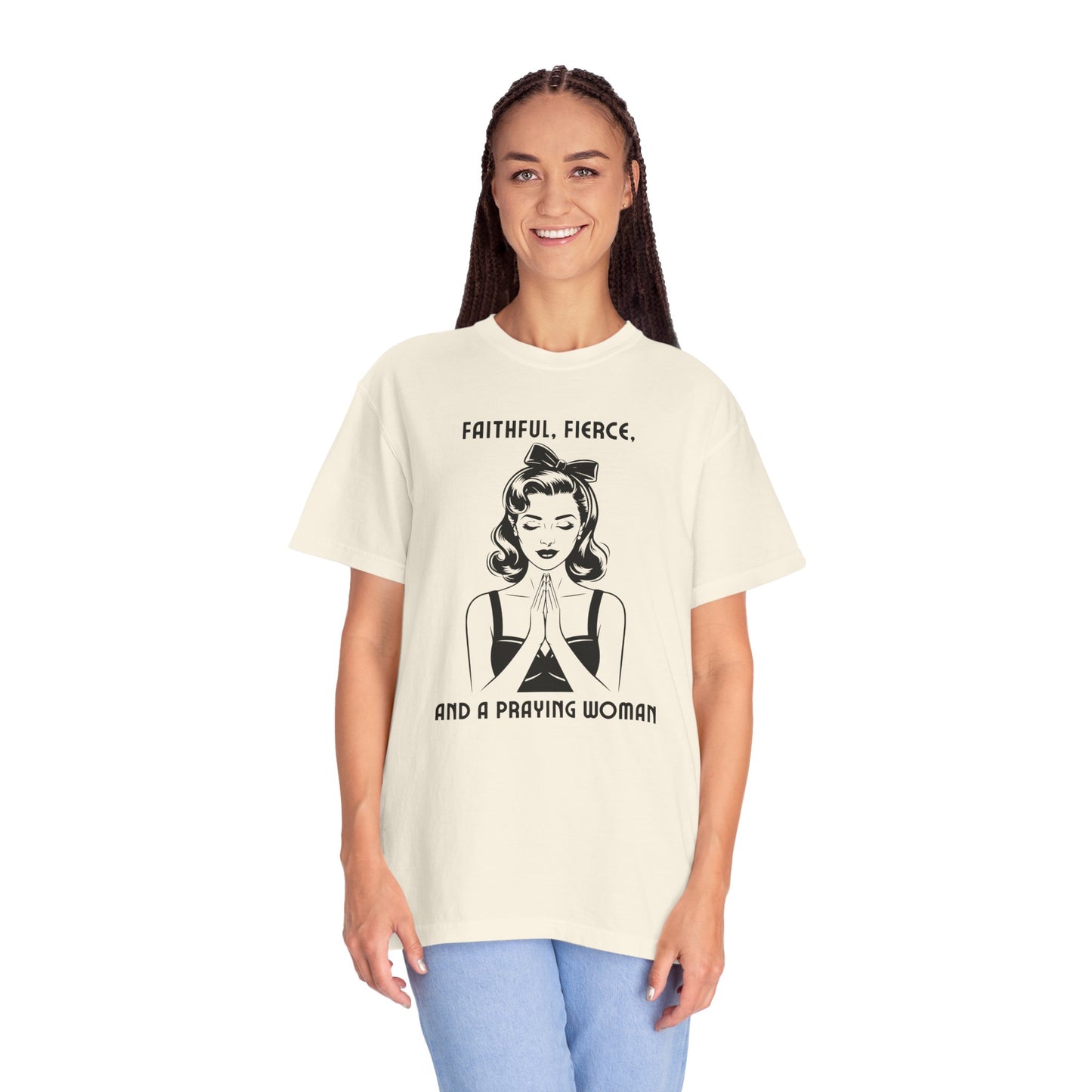 Praying Woman Vintage Graphic T-Shirt — "Faithful, Fierce, and a Praying Woman"