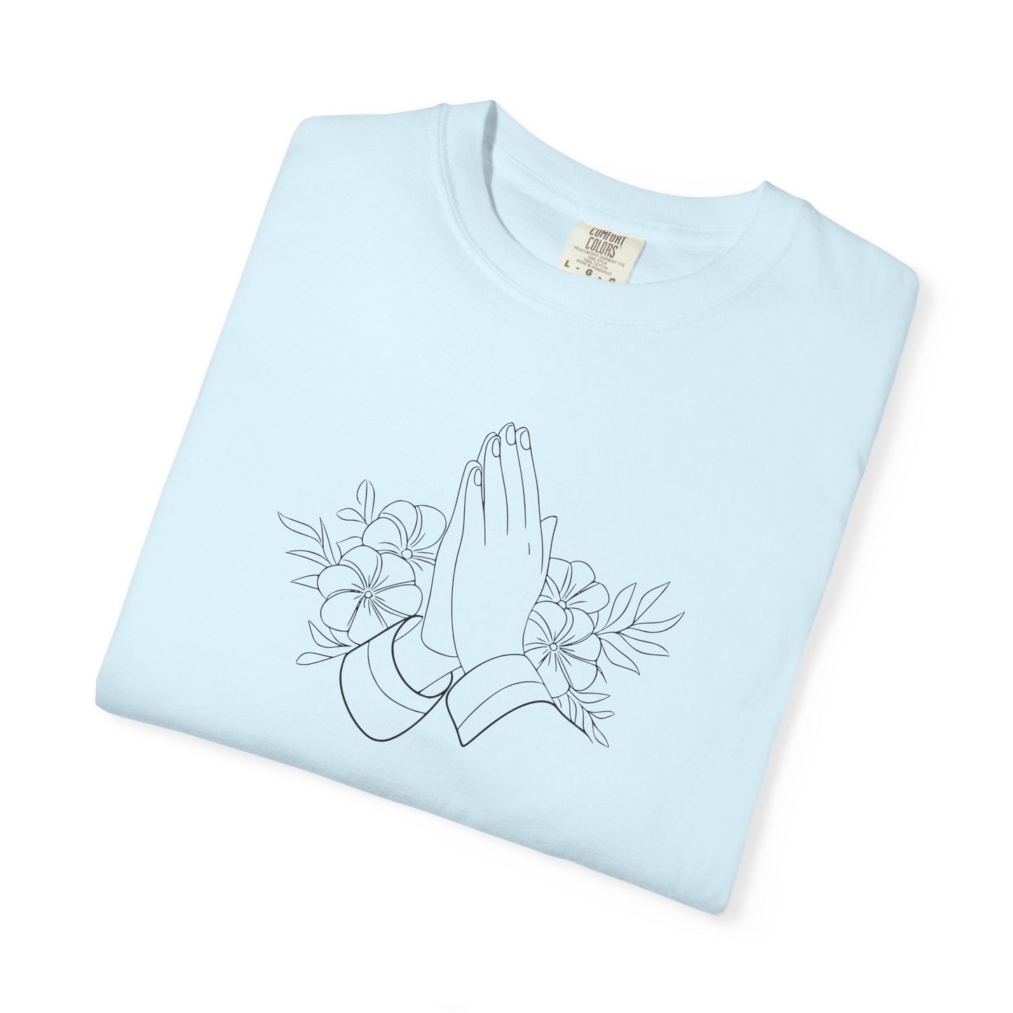 Women’s Inspirational Prayer T-Shirt — Floral Praying Hands Design —