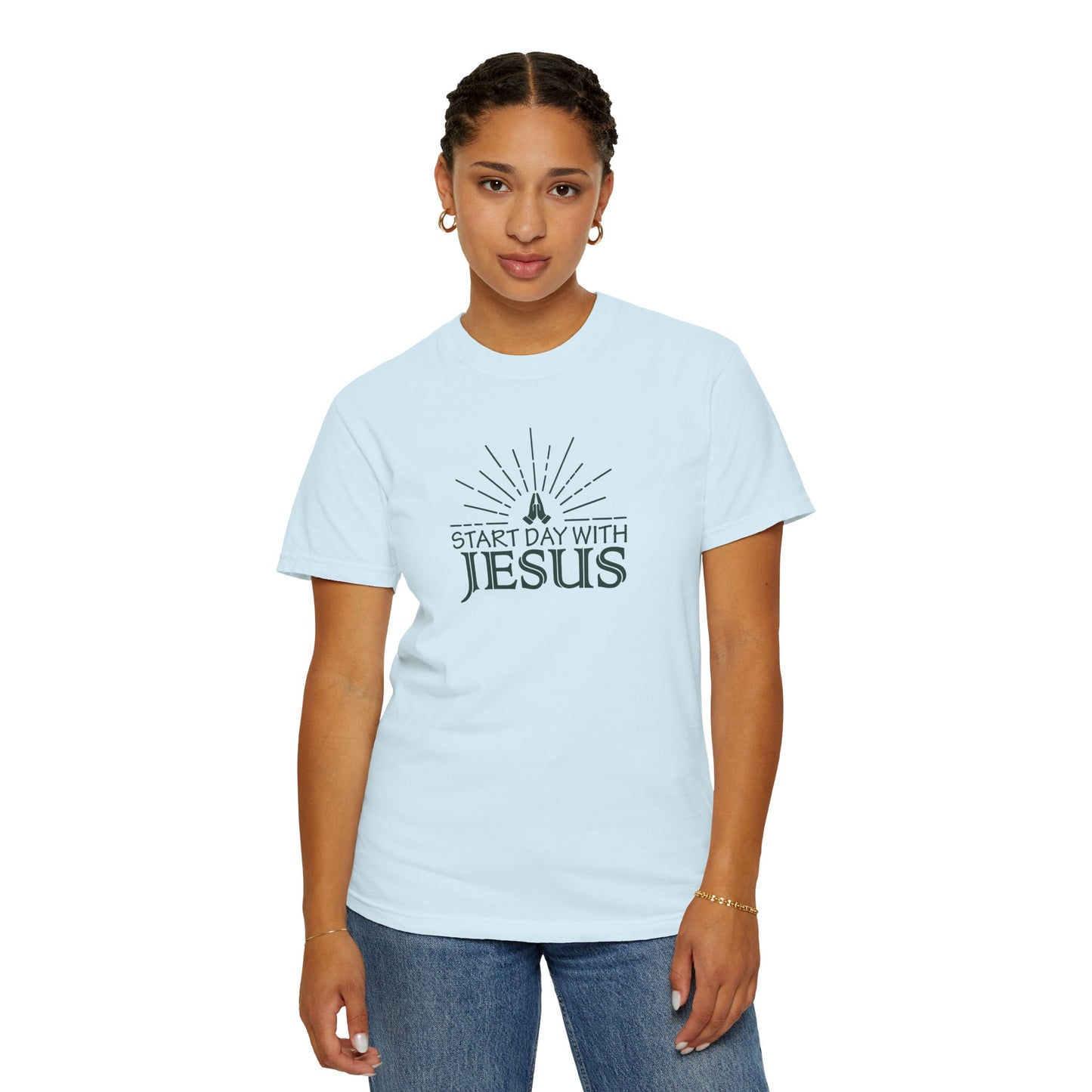 Start Day with Jesus Shirt | Christian Comfort Colors 1717 T-Shirt | Faith Graphic Tee | Inspirational Christian Gift