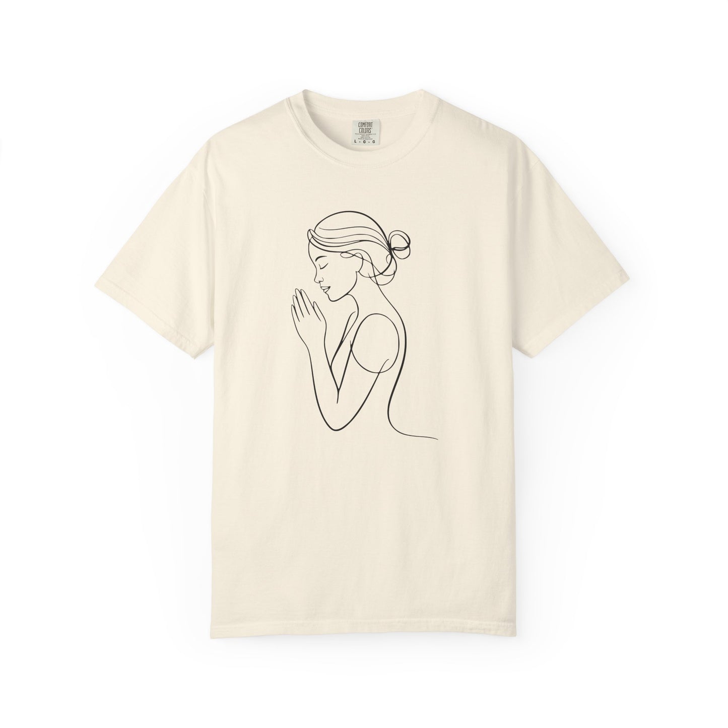 Minimalist Women Prayer Line Art T-Shirt – Woman Praying Christian Tee - Comfort Colors 1717
