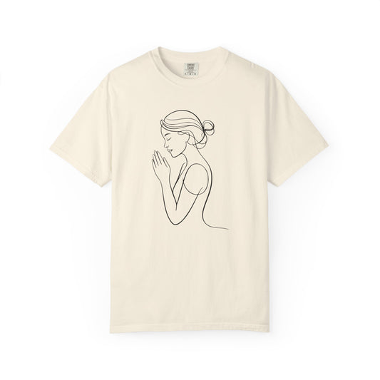 Minimalist Women Prayer Line Art T-Shirt – Woman Praying Christian Tee - Comfort Colors 1717