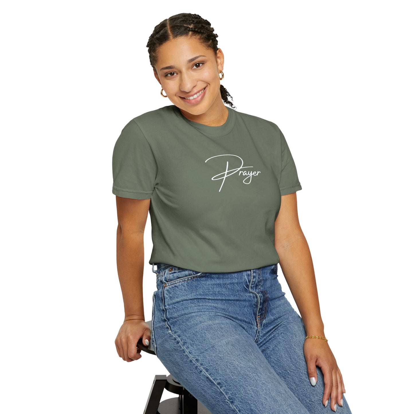 Prayer Script T‑Shirt — Minimal Faith Christian Graphic Tee | Comfort Colors 1717