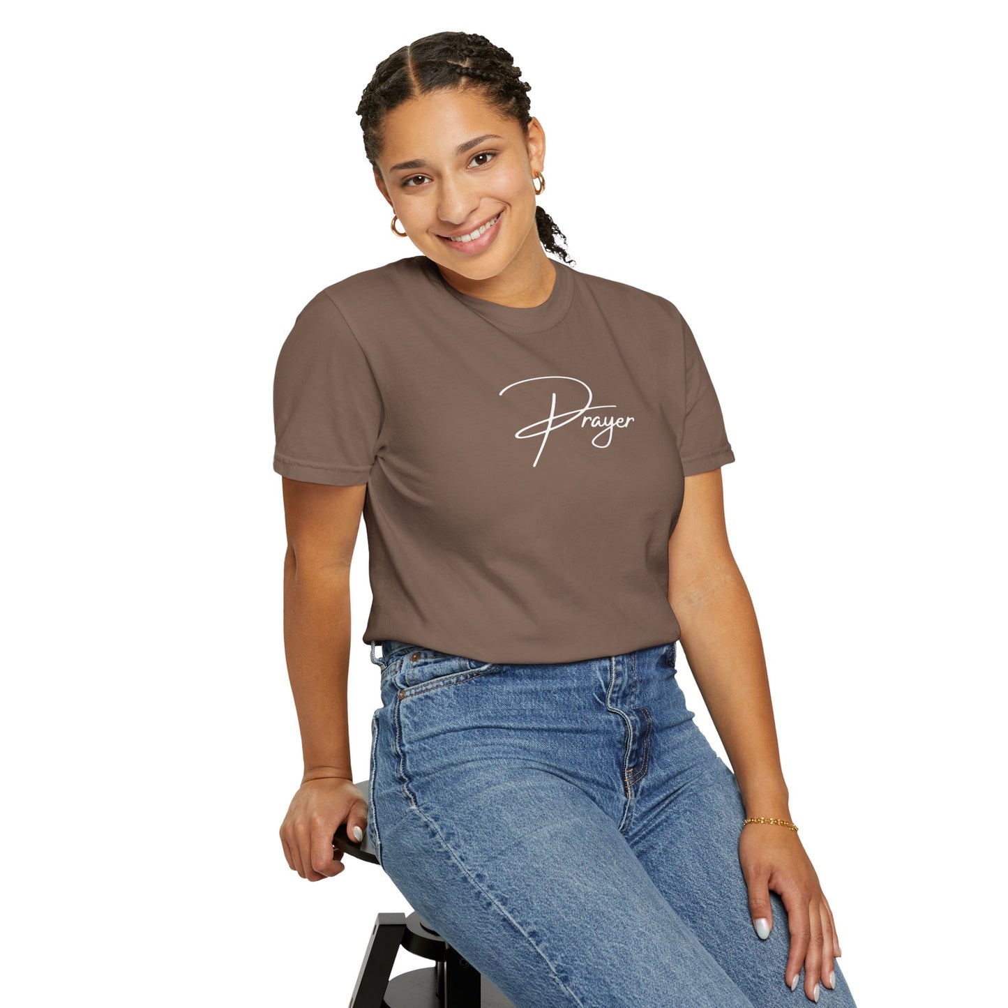 Prayer Script T‑Shirt — Minimal Faith Christian Graphic Tee | Comfort Colors 1717