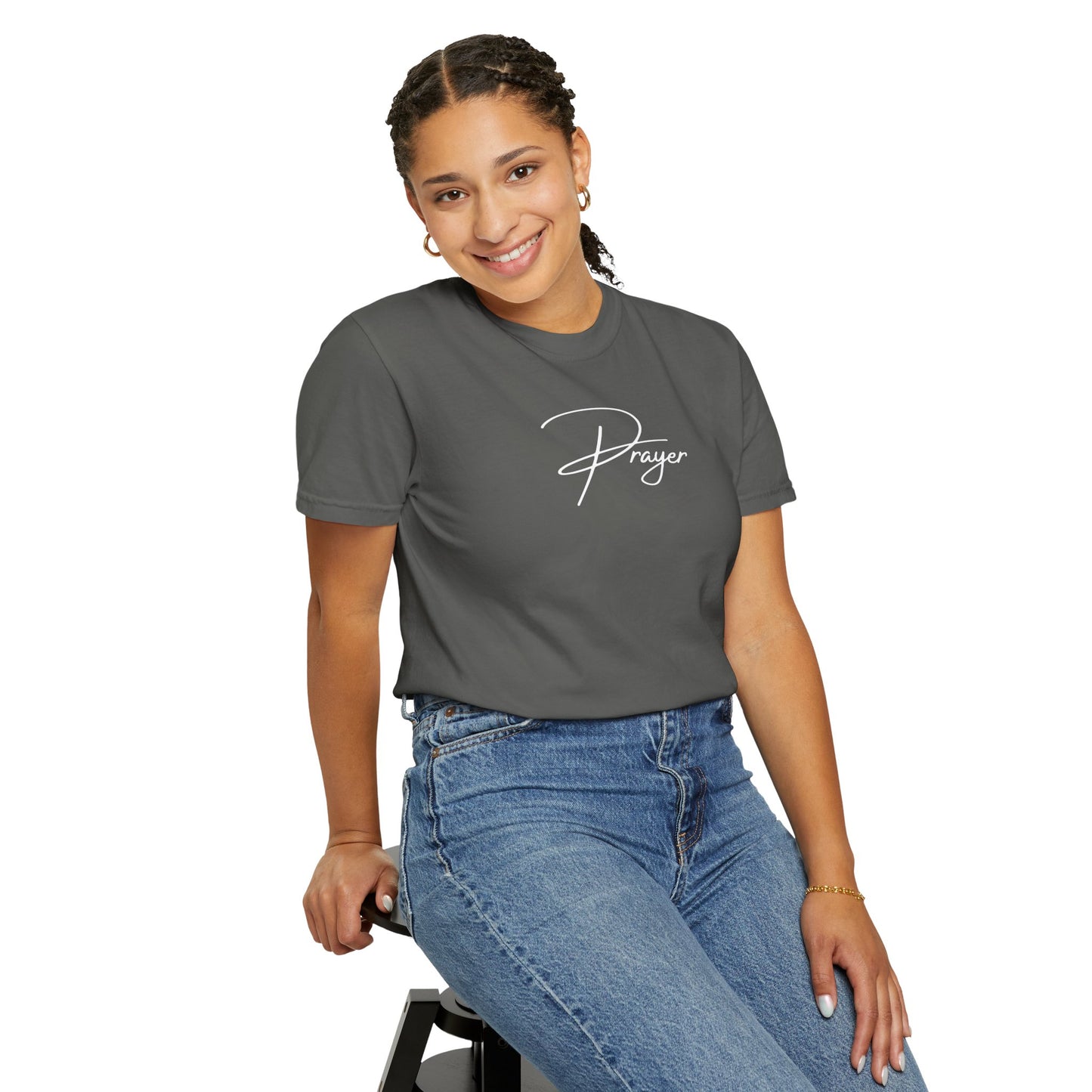 Prayer Script T‑Shirt — Minimal Faith Christian Graphic Tee | Comfort Colors 1717