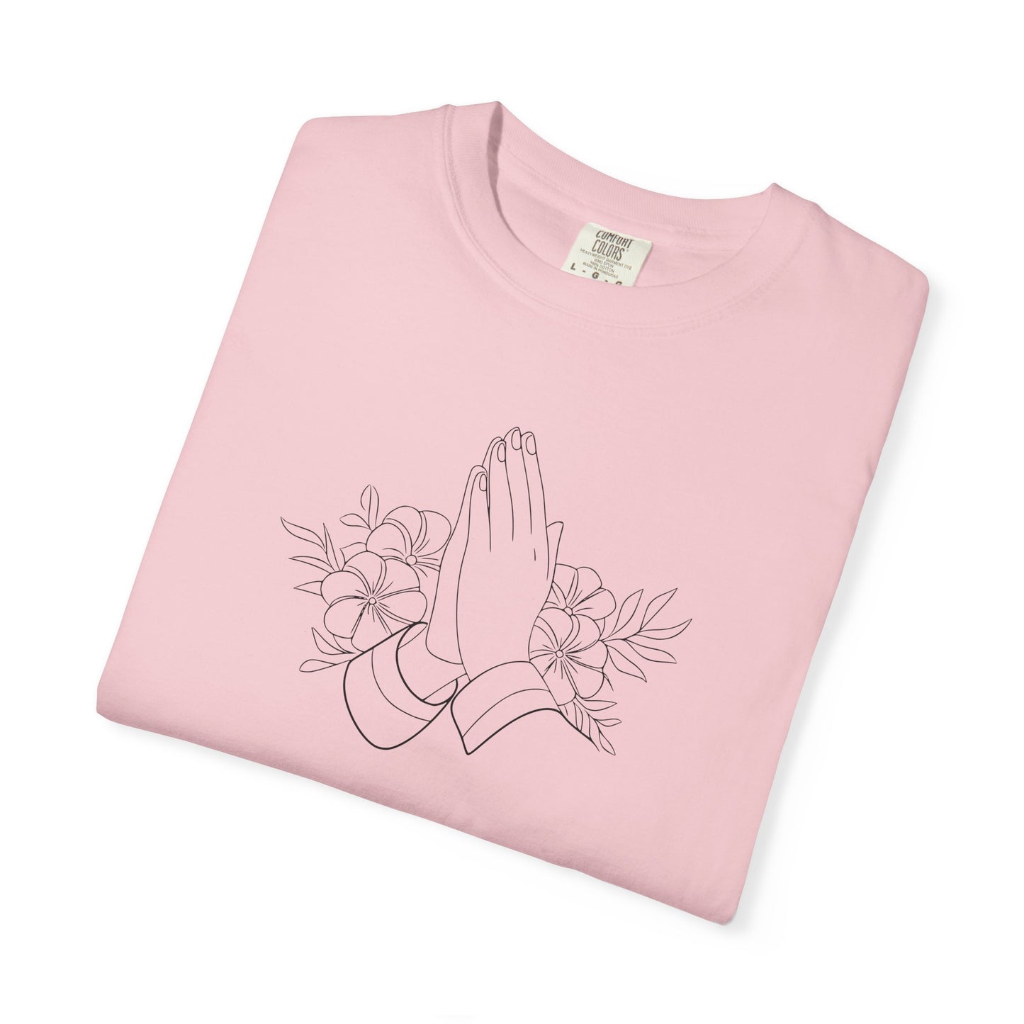 Women’s Inspirational Prayer T-Shirt — Floral Praying Hands Design —