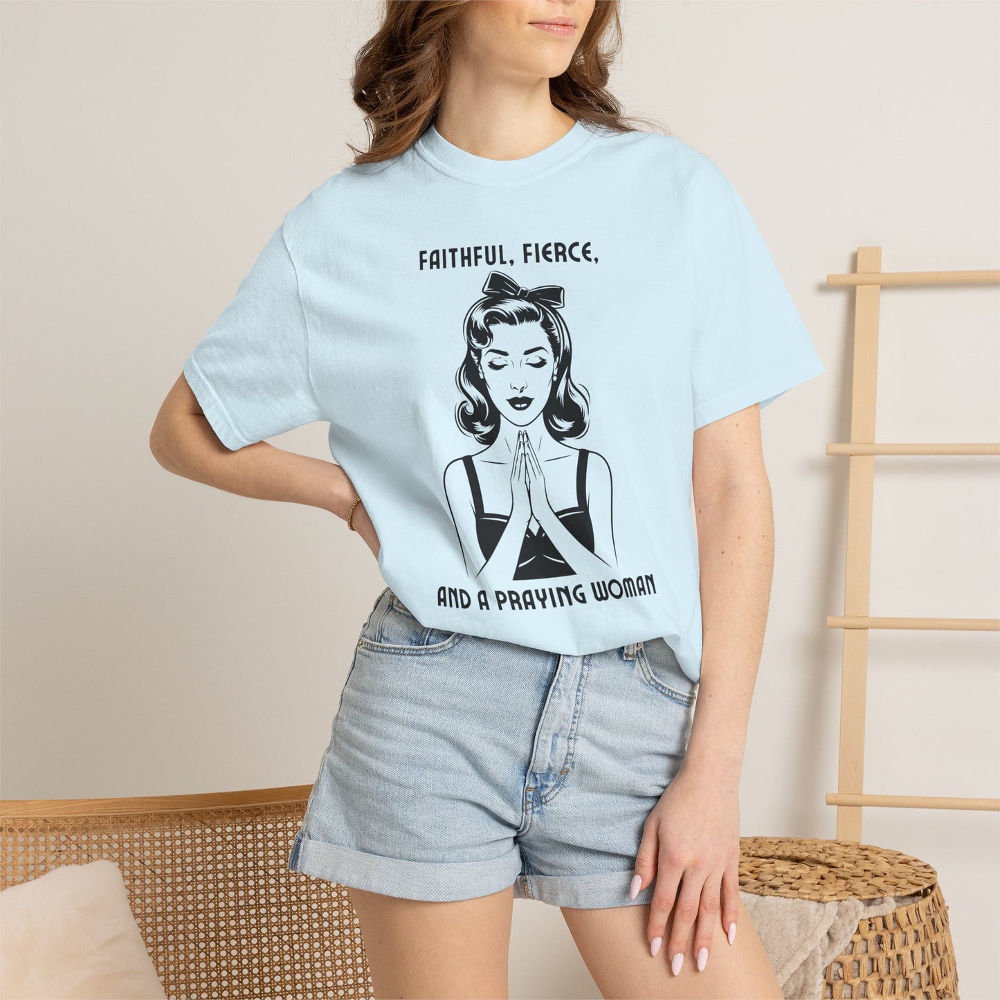 Praying Woman Vintage Graphic T-Shirt — "Faithful, Fierce, and a Praying Woman"