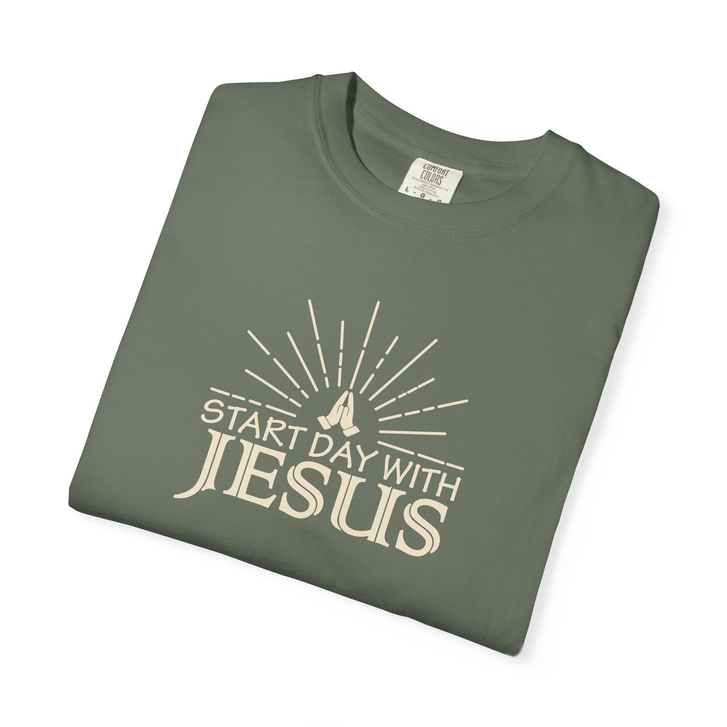 Start Day with Jesus Shirt | Christian Comfort Colors 1717 T-Shirt | Faith Graphic Tee | Inspirational Christian Gift