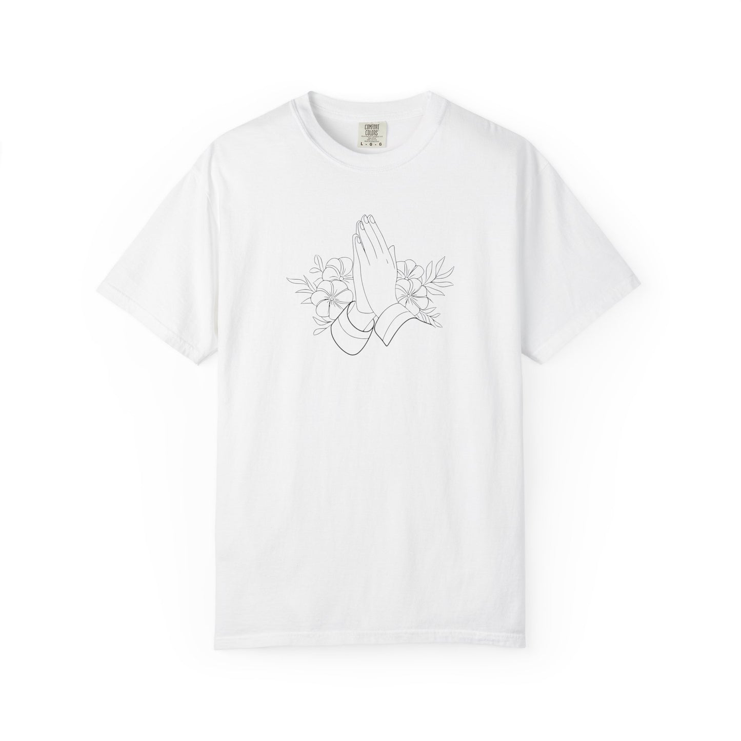 Women’s Inspirational Prayer T-Shirt — Floral Praying Hands Design —