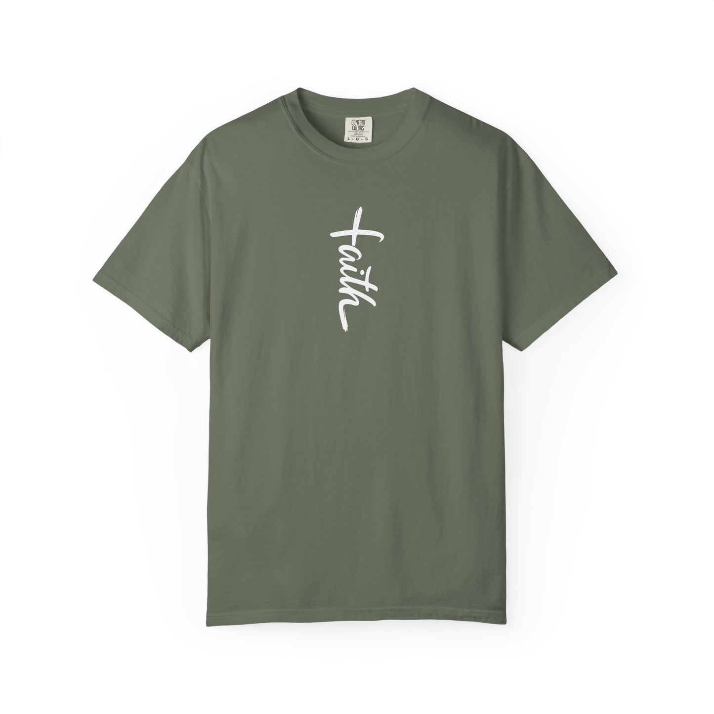 Faith Cross Script Christian T-Shirt | Comfort Colors 1717 Garment-Dyed Tee | Inspirational Religious Graphic Shirt