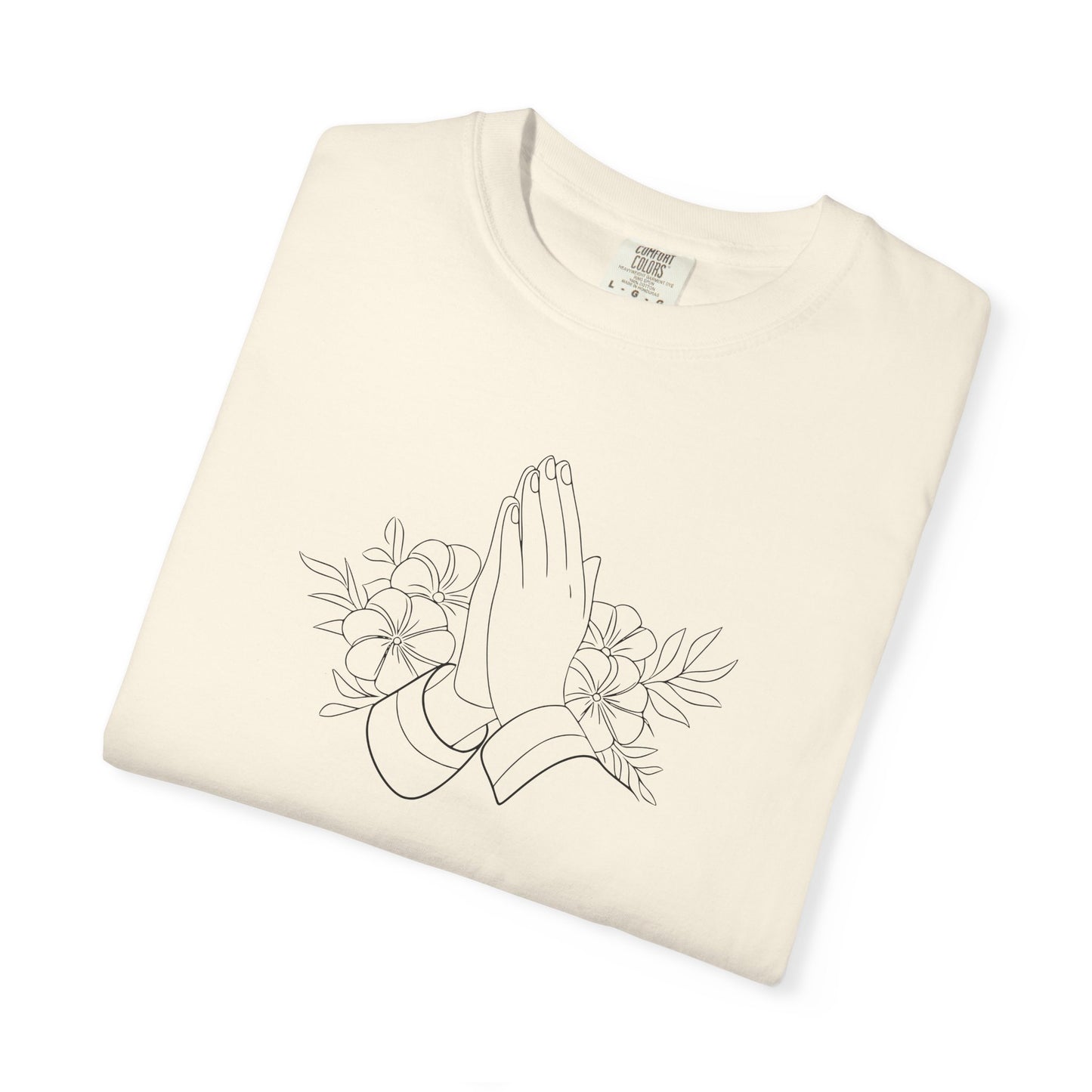 Women’s Inspirational Prayer T-Shirt — Floral Praying Hands Design —