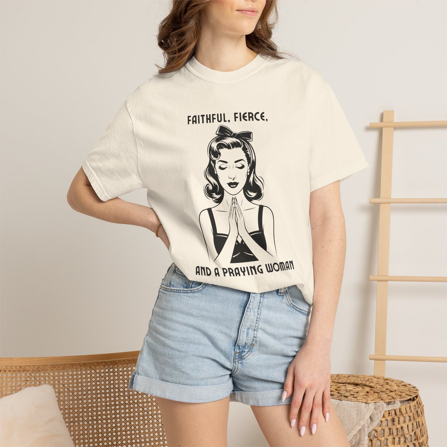 Praying Woman Vintage Graphic T-Shirt — "Faithful, Fierce, and a Praying Woman"