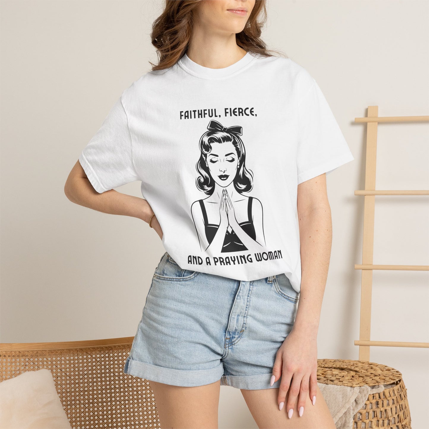 Praying Woman Vintage Graphic T-Shirt — "Faithful, Fierce, and a Praying Woman"