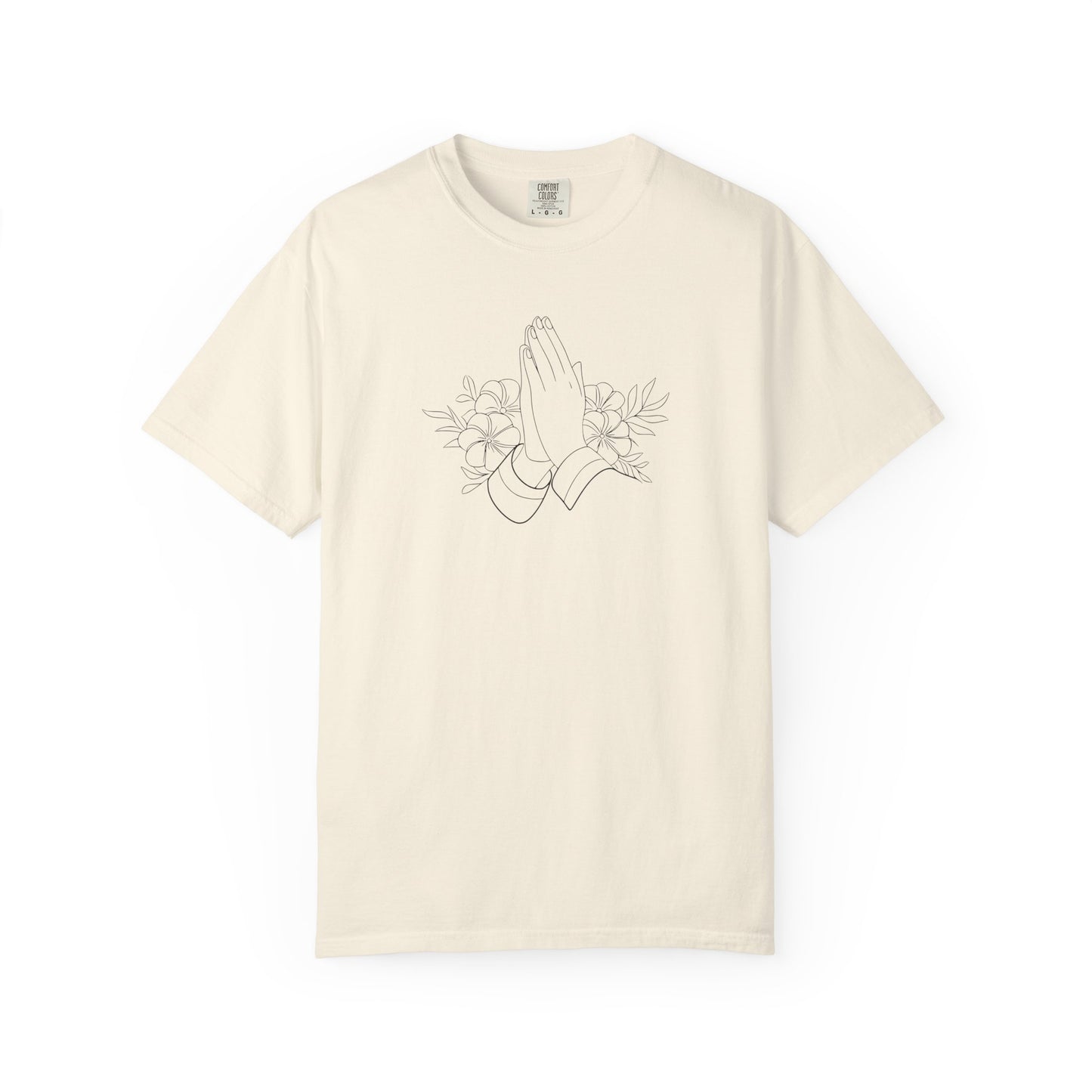 Women’s Inspirational Prayer T-Shirt — Floral Praying Hands Design —