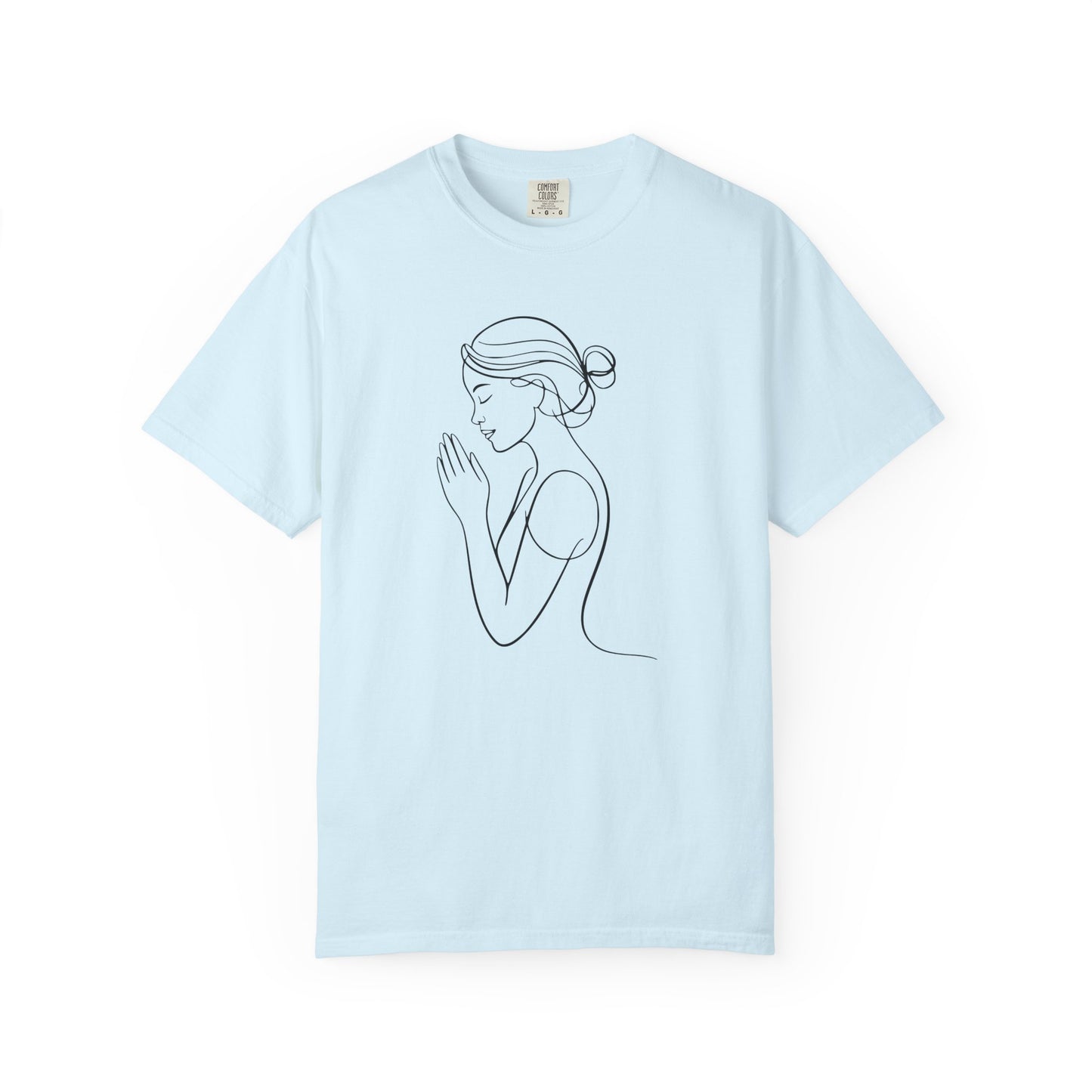 Minimalist Women Prayer Line Art T-Shirt – Woman Praying Christian Tee - Comfort Colors 1717