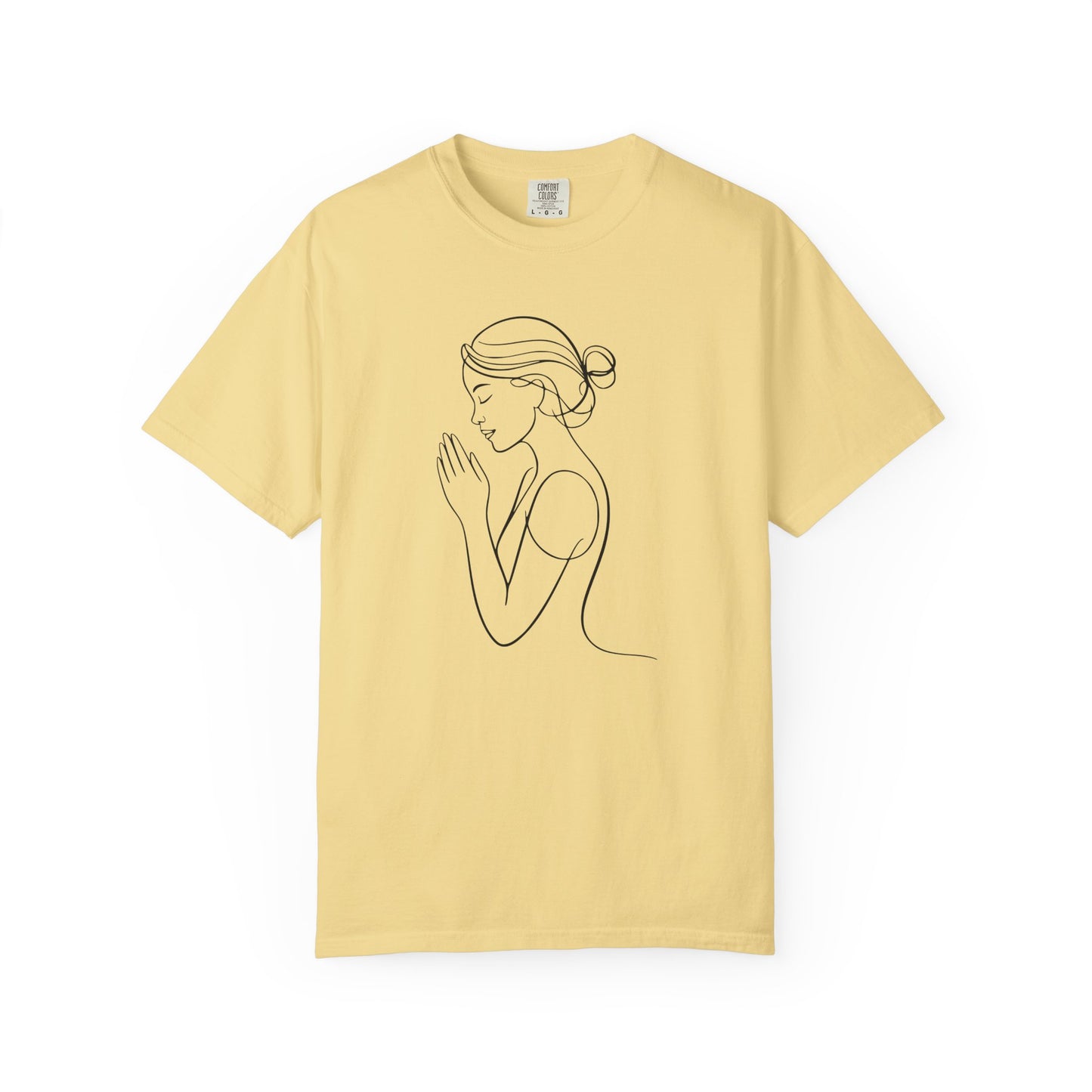 Minimalist Women Prayer Line Art T-Shirt – Woman Praying Christian Tee - Comfort Colors 1717